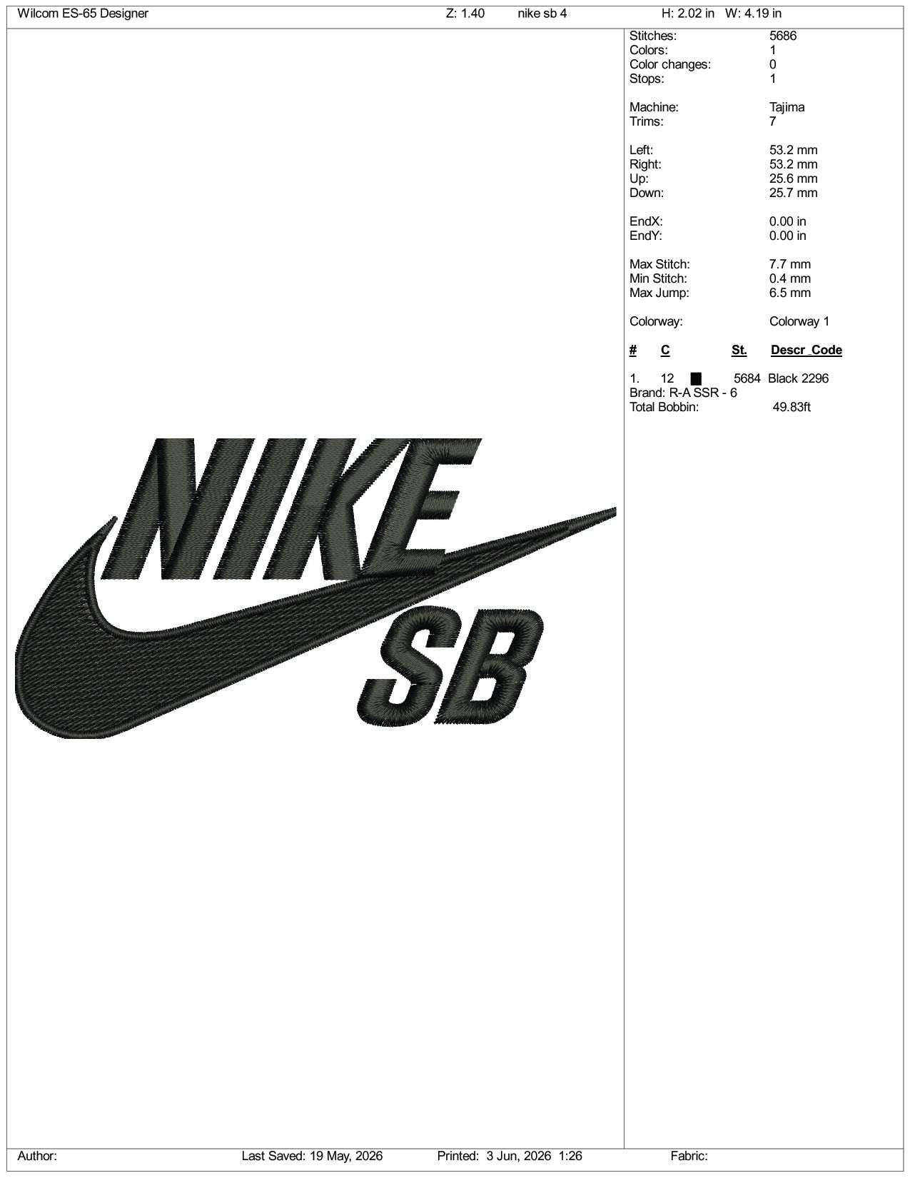 Nike SB Logo Embroidery Design Files - 3 Size's