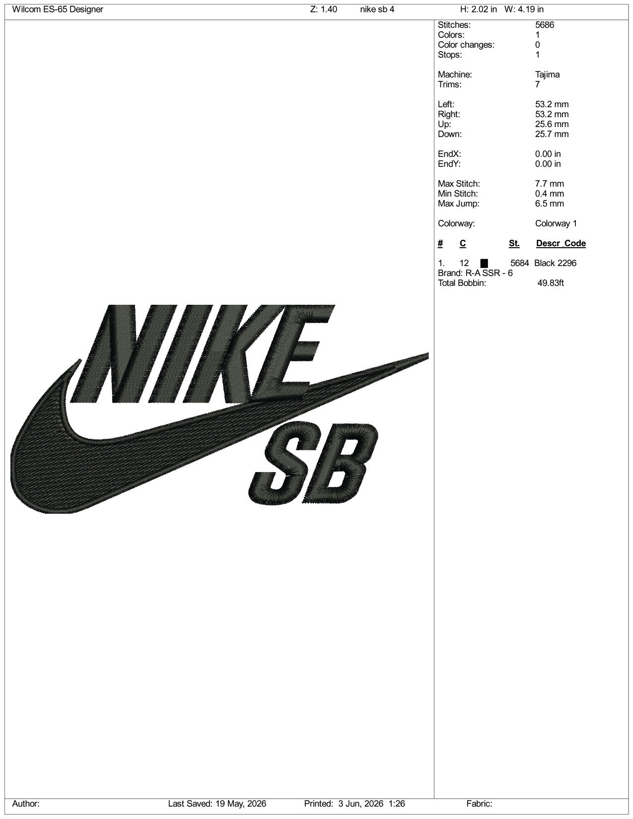 Nike SB Logo Embroidery Design Files - 3 Size's