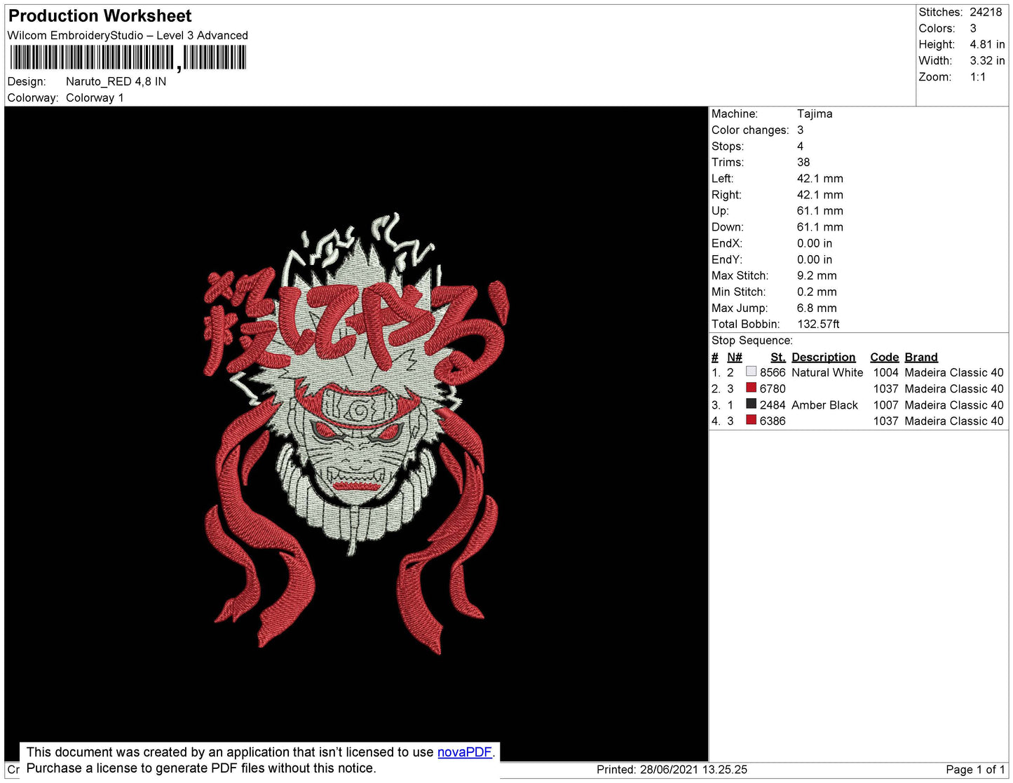 Naruto Red Embroidery Design Files - 4 Size's