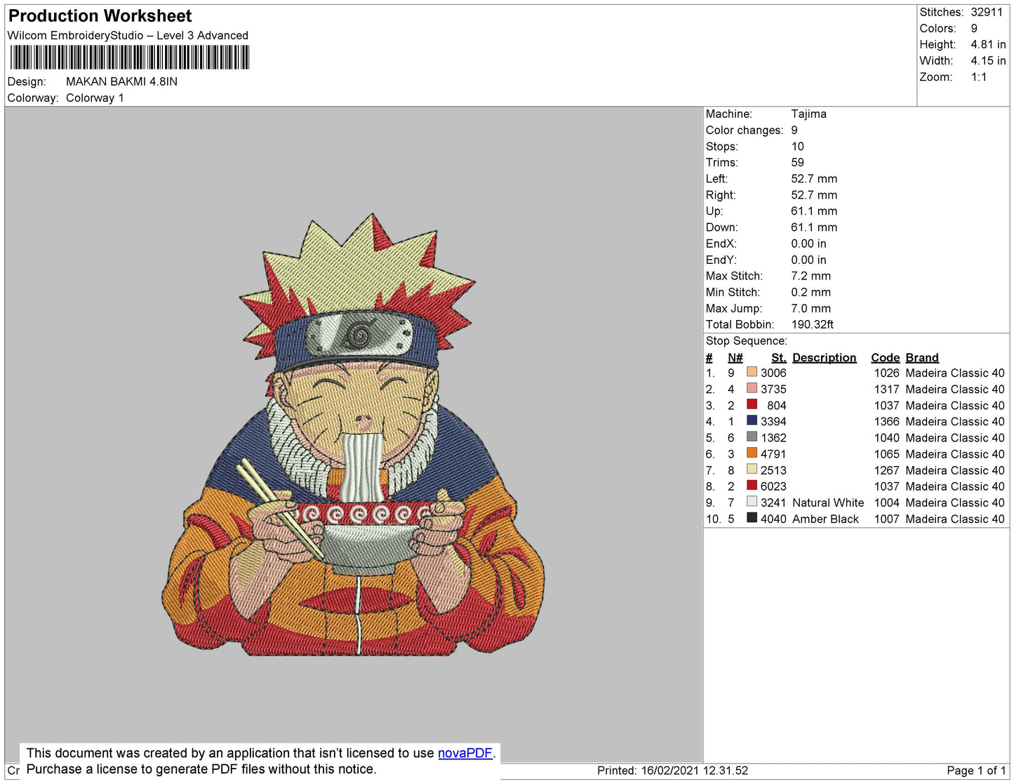 Naruto Uzumaki v10 Embroidery Design Files - 5 Size's