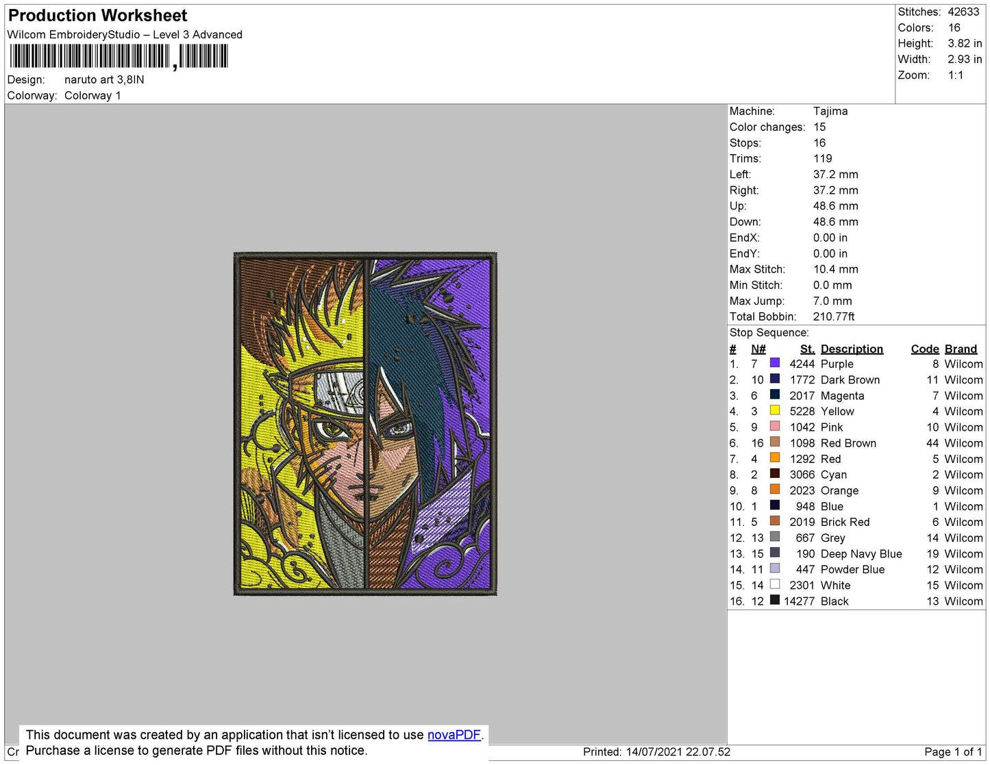 Naruto and Sasuke Half Face Embroidery Design Files - 4 Size's