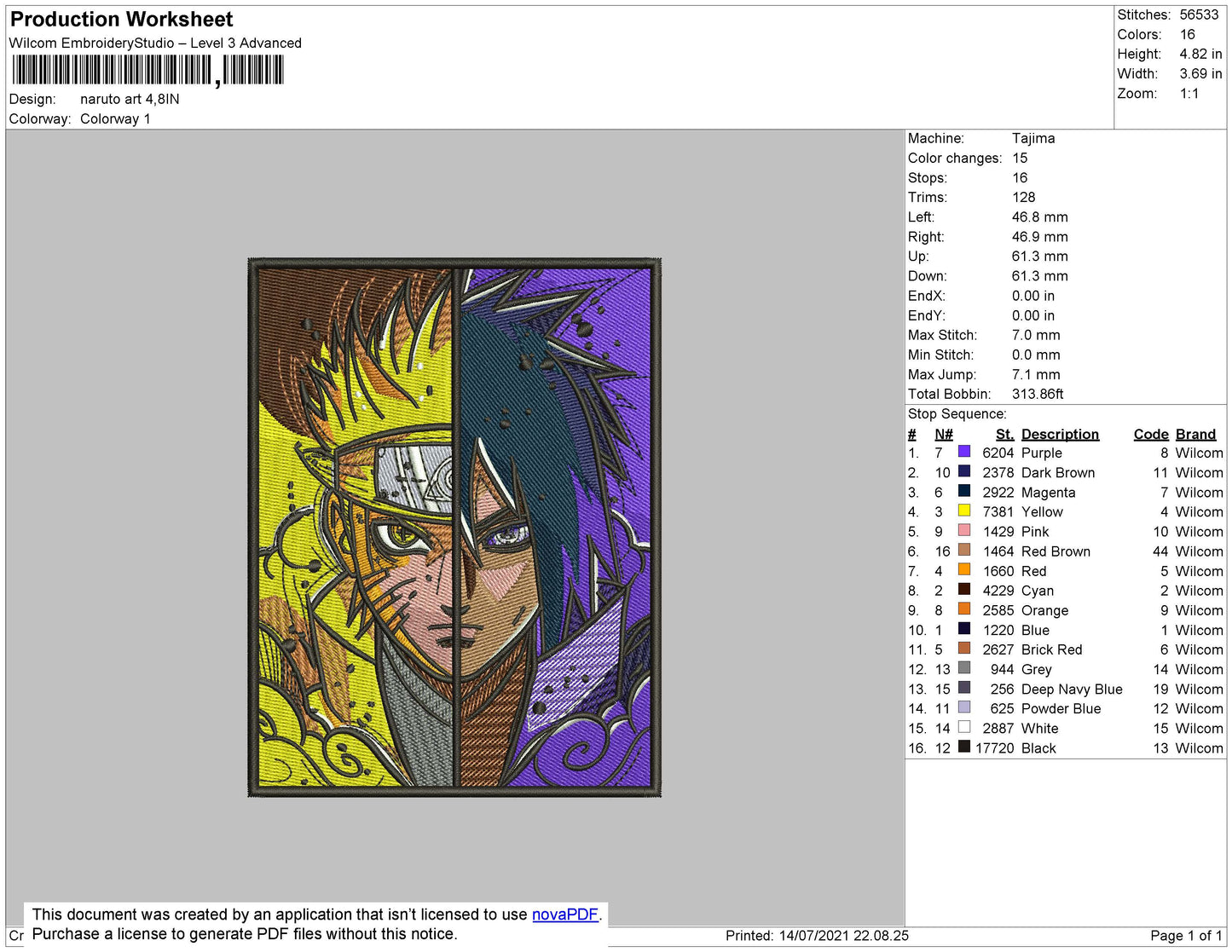 Naruto and Sasuke Half Face Embroidery Design Files - 4 Size's