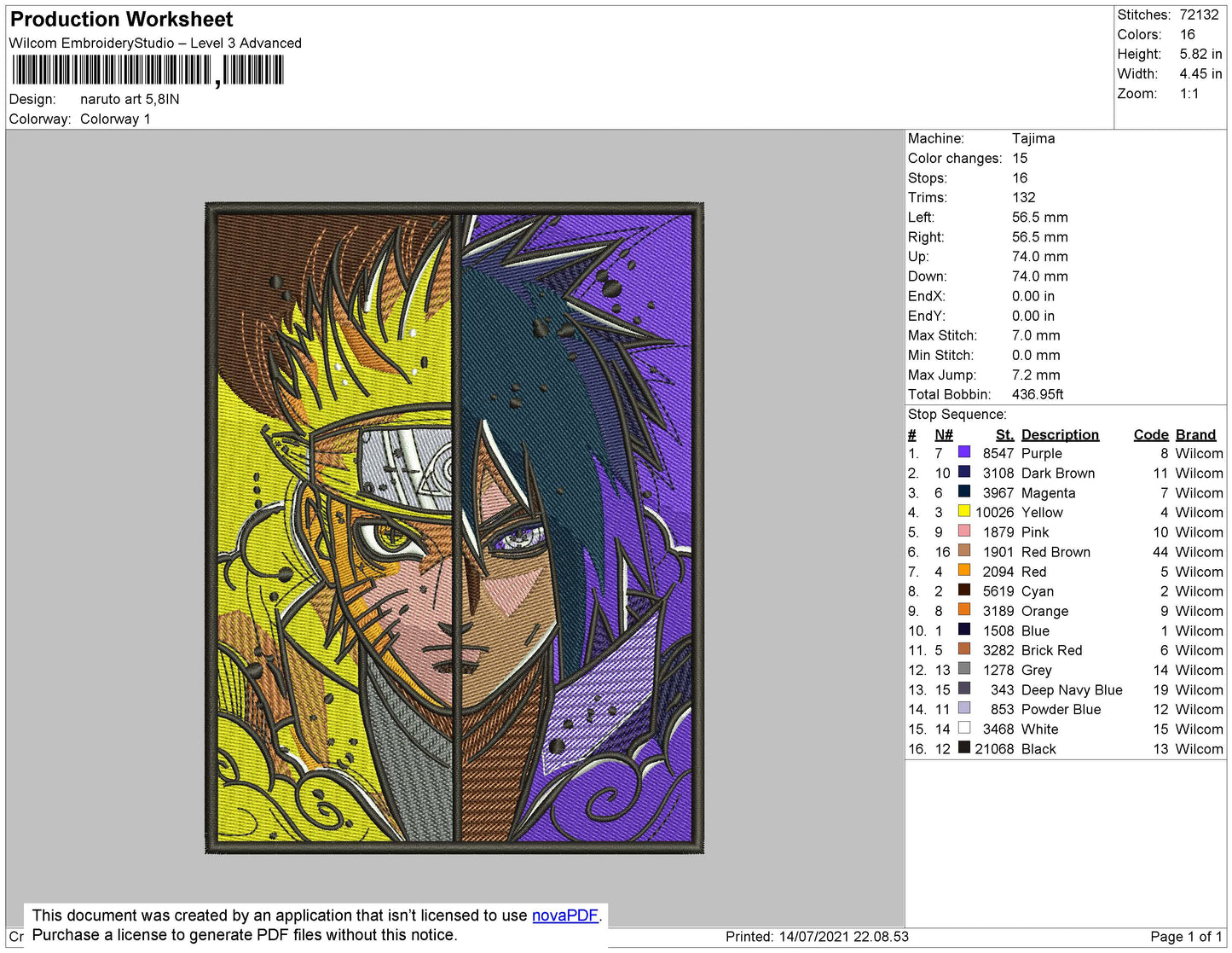 Naruto and Sasuke Half Face Embroidery Design Files - 4 Size's