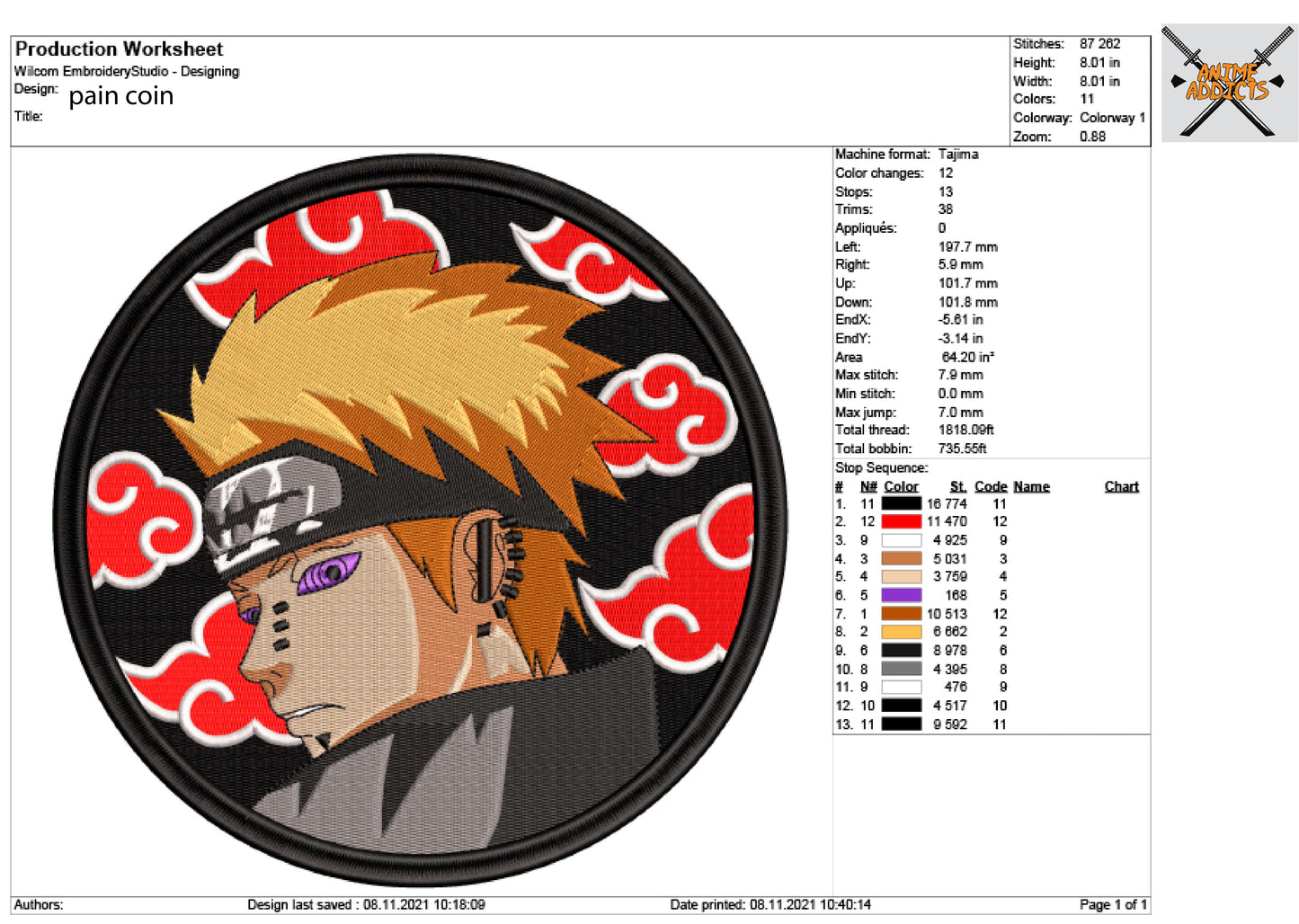 Nagato v2 Embroidery Design Files - 5 Size's