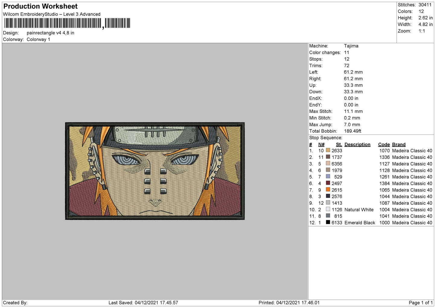 Nagato Embroidery Design Files - 4 Size's