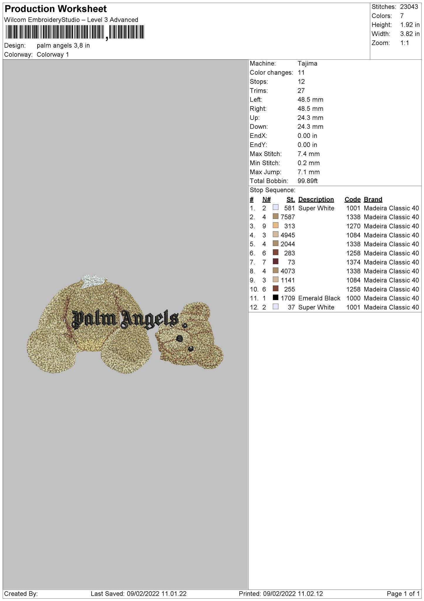 Palm Angels Bear Embroidery Design Files - 4 Size's