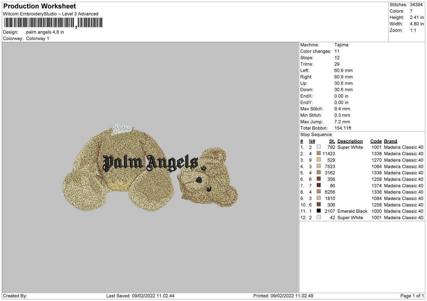 Palm Angels Bear Embroidery Design Files - 4 Size's