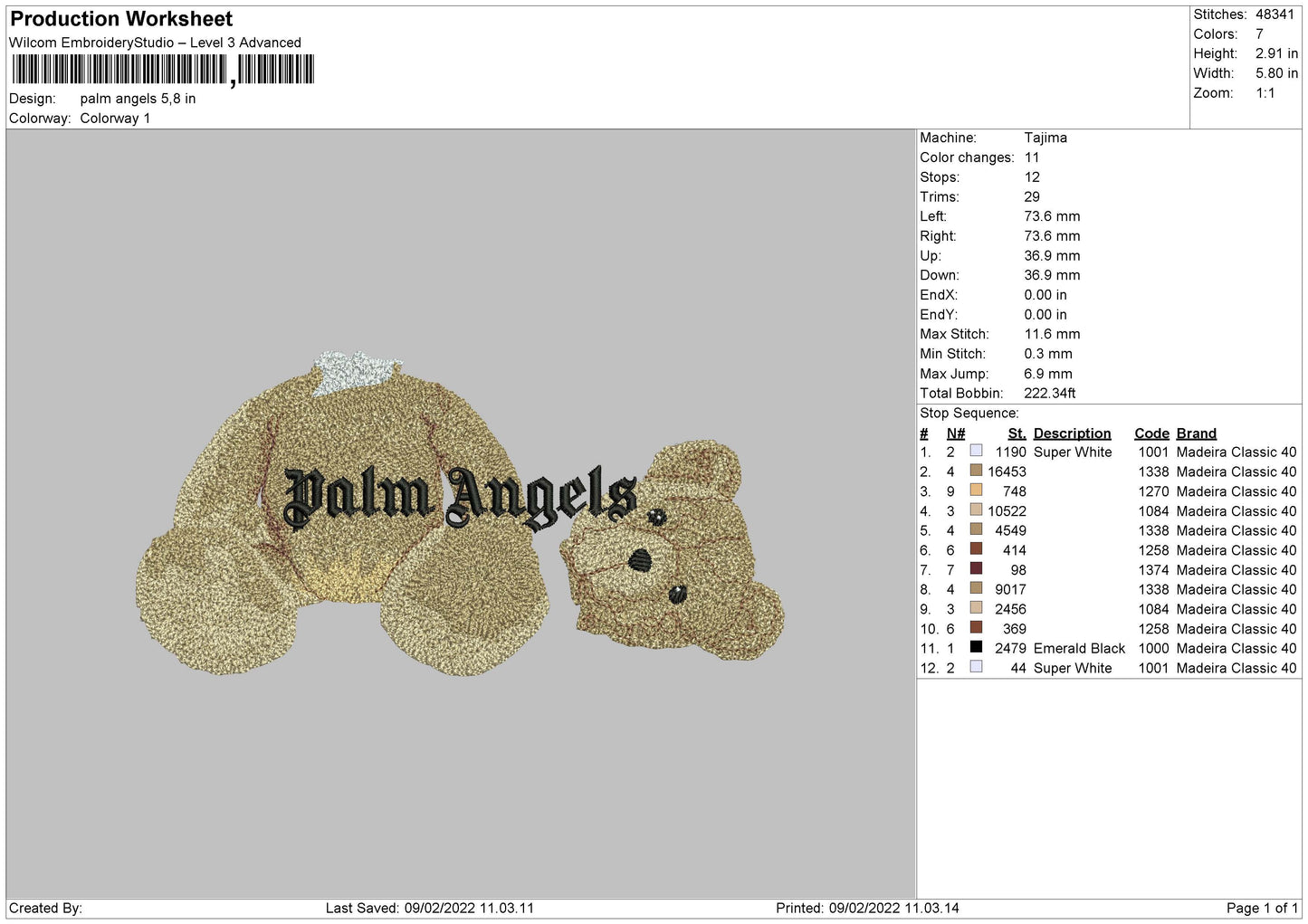 Palm Angels Bear Embroidery Design Files - 4 Size's