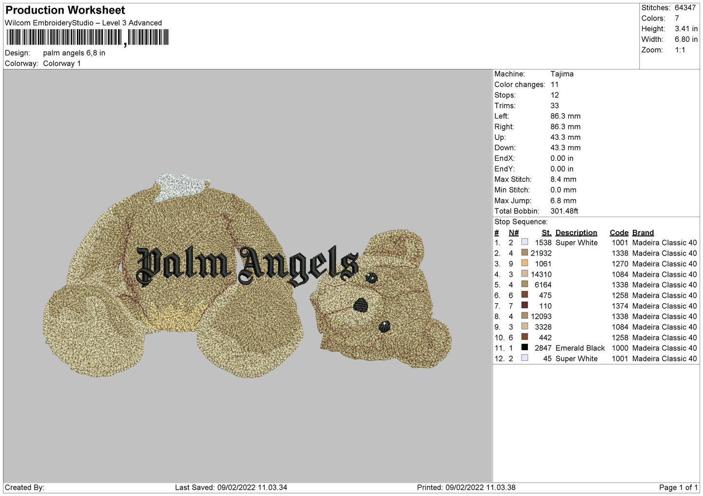 Palm Angels Bear Embroidery Design Files - 4 Size's