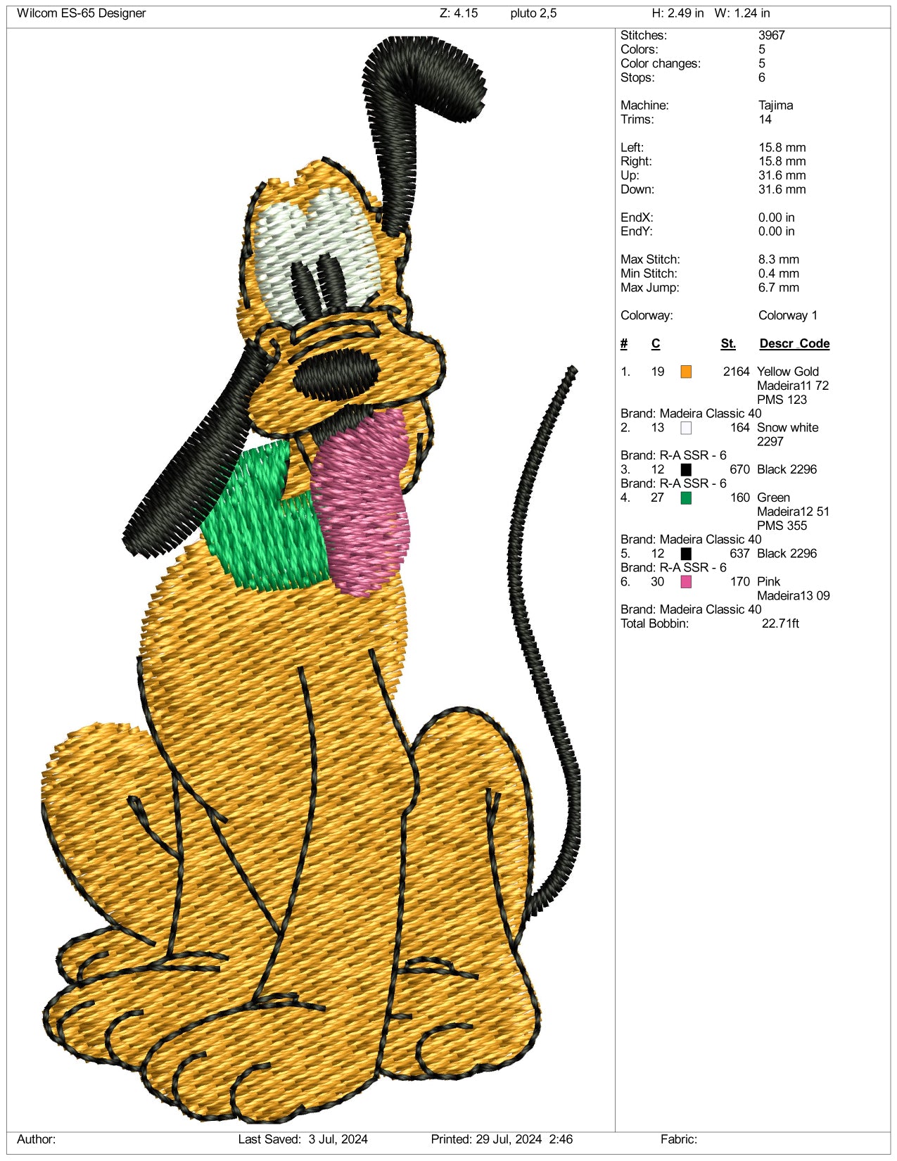 Pluto Embroidery Design Files - 3 Size's