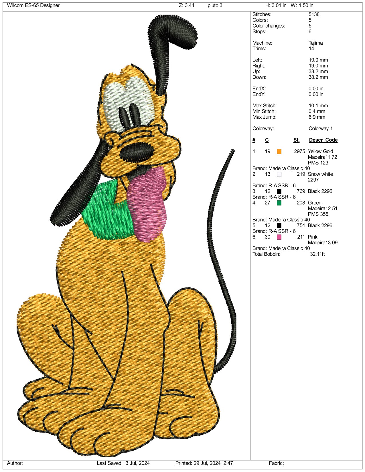 Pluto Embroidery Design Files - 3 Size's