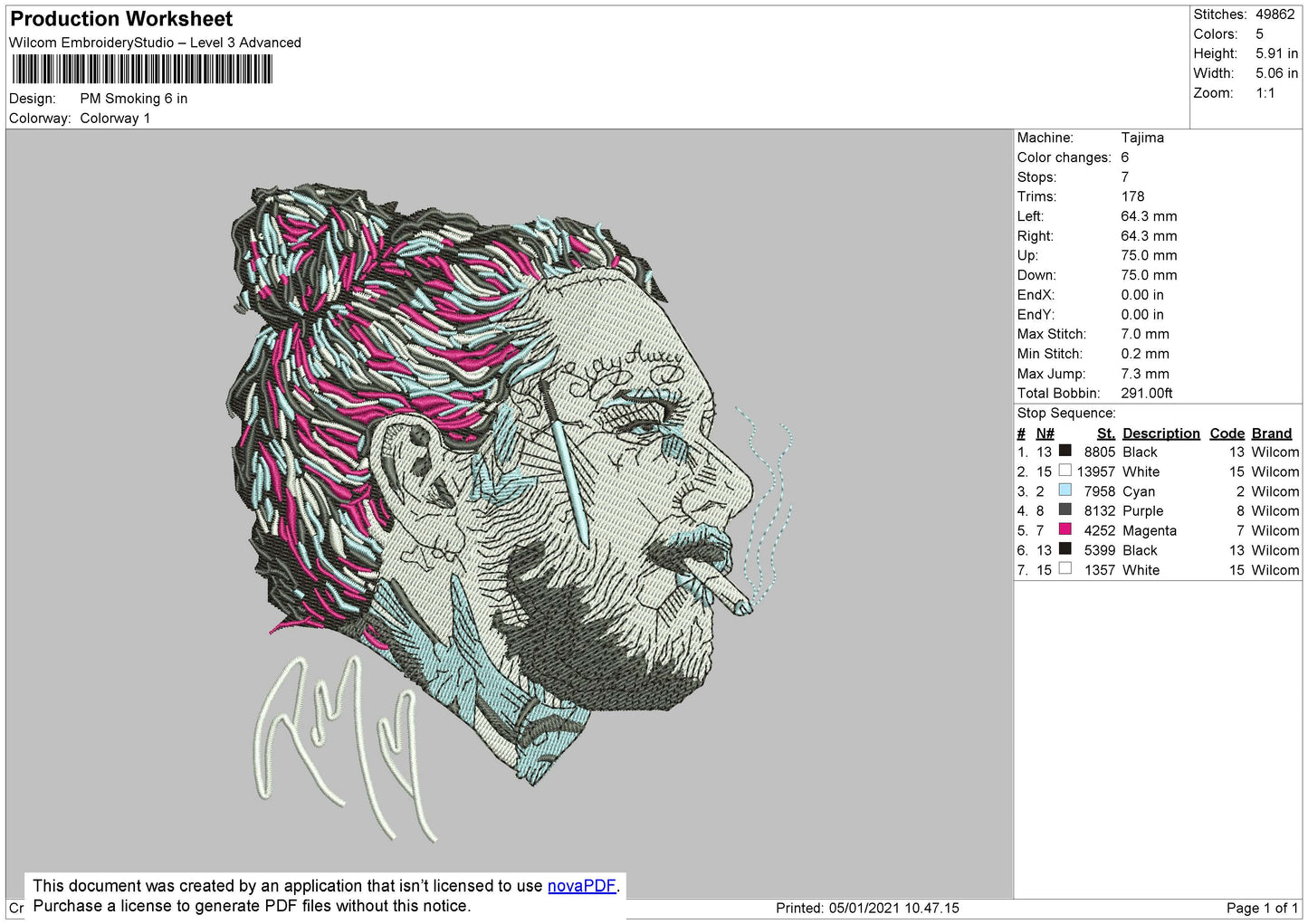 Post Malone Embroidery Design Files - 5 Size's