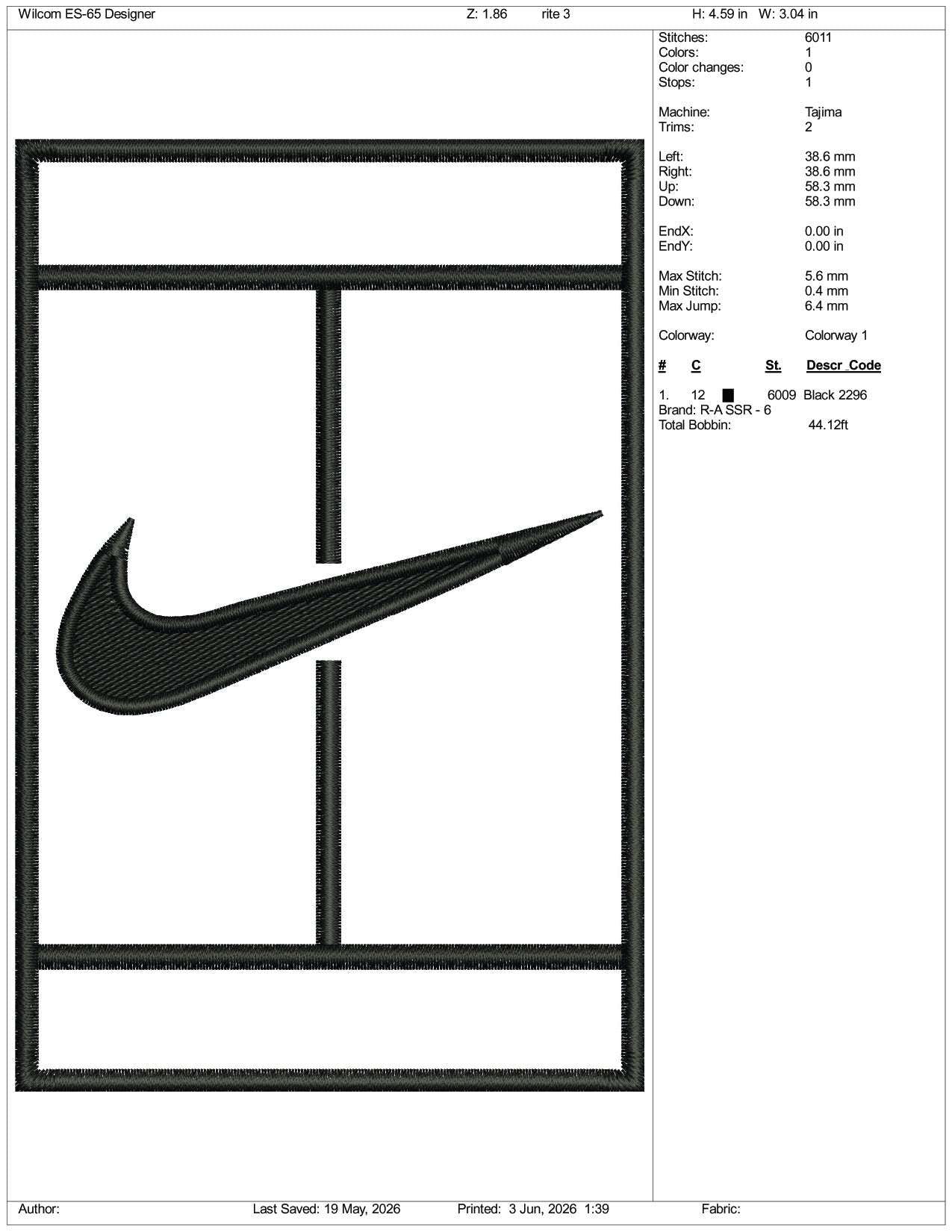 Nike Tennis v2 Logo Embroidery Design Files - 3 Size's