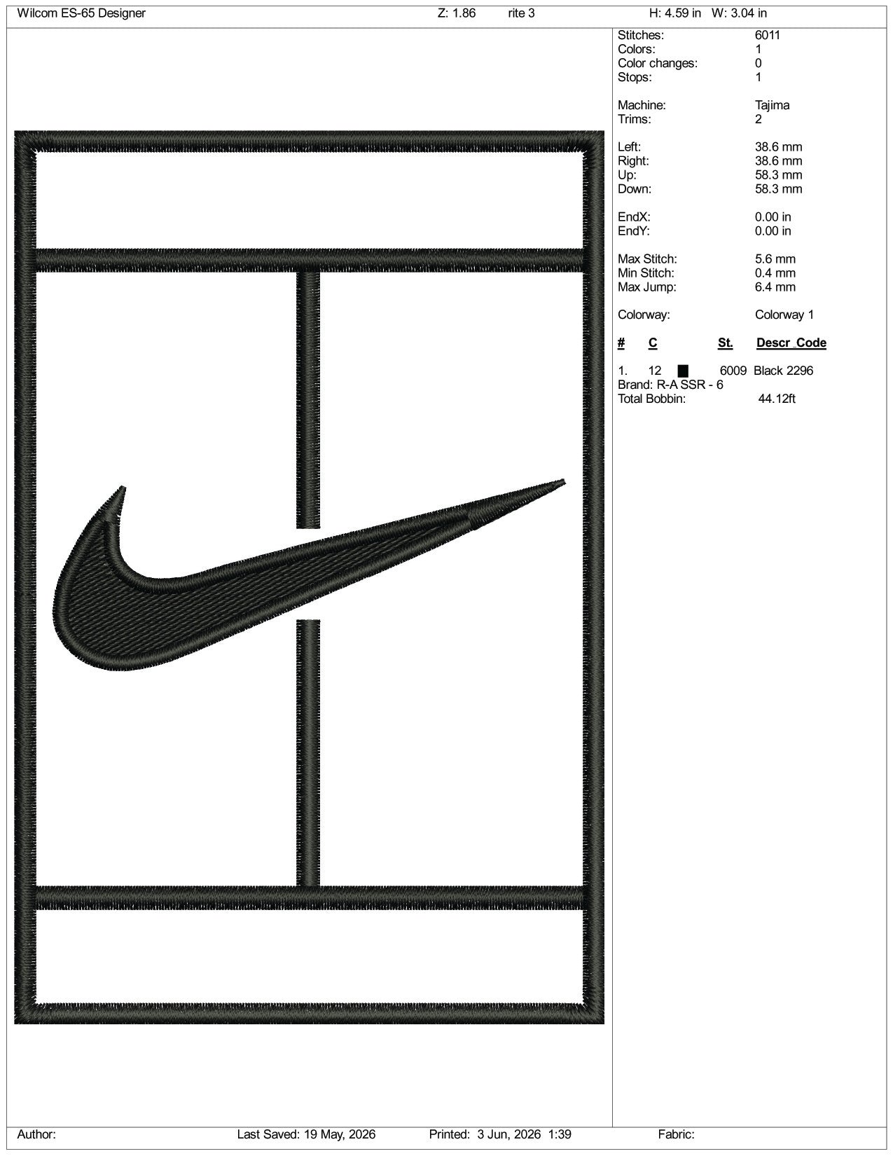 Nike Tennis v2 Logo Embroidery Design Files - 3 Size's