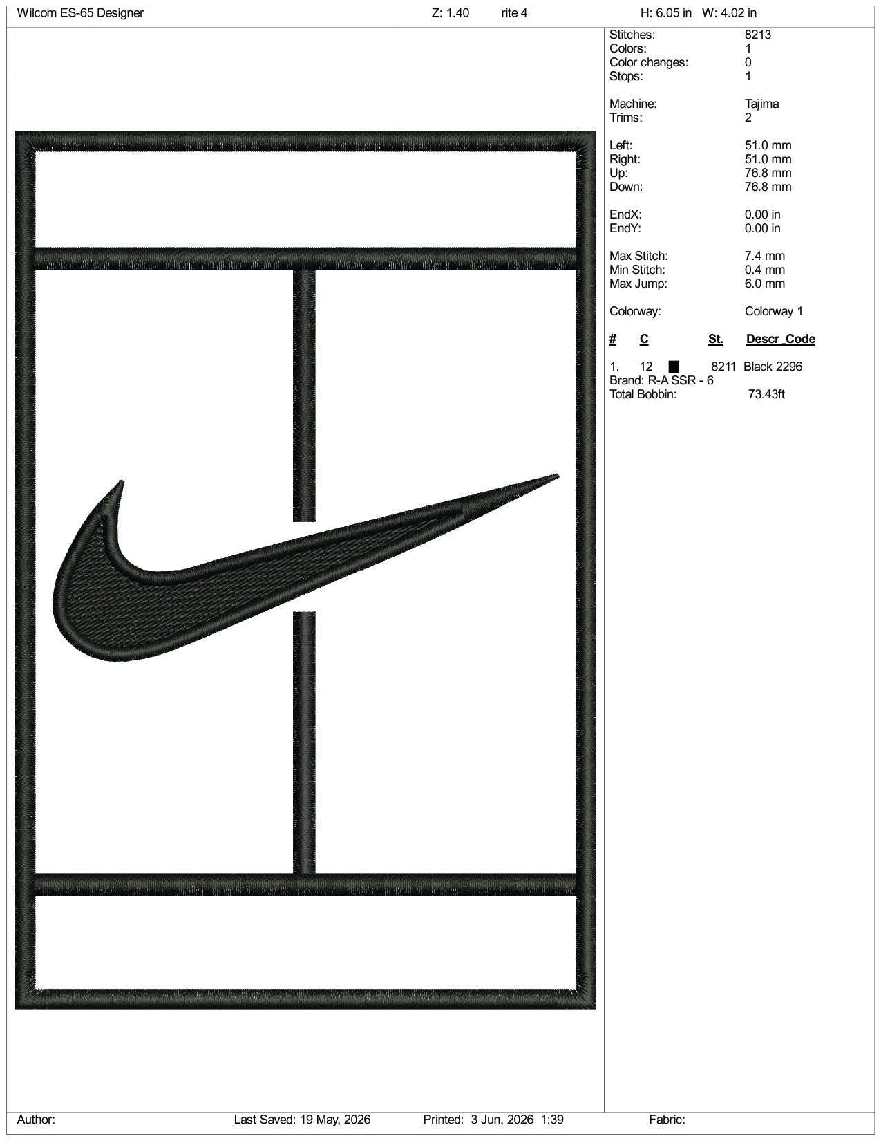 Nike Tennis v2 Logo Embroidery Design Files - 3 Size's