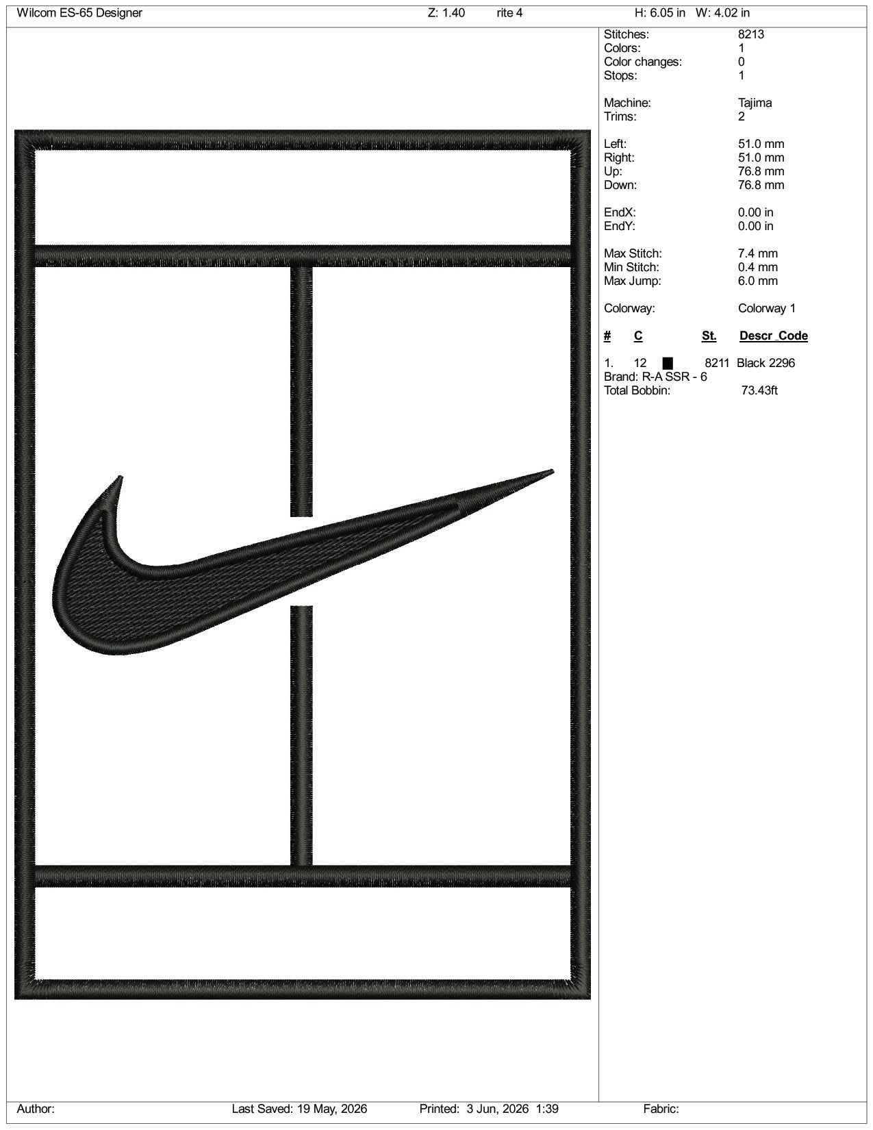 Nike Tennis v2 Logo Embroidery Design Files - 3 Size's
