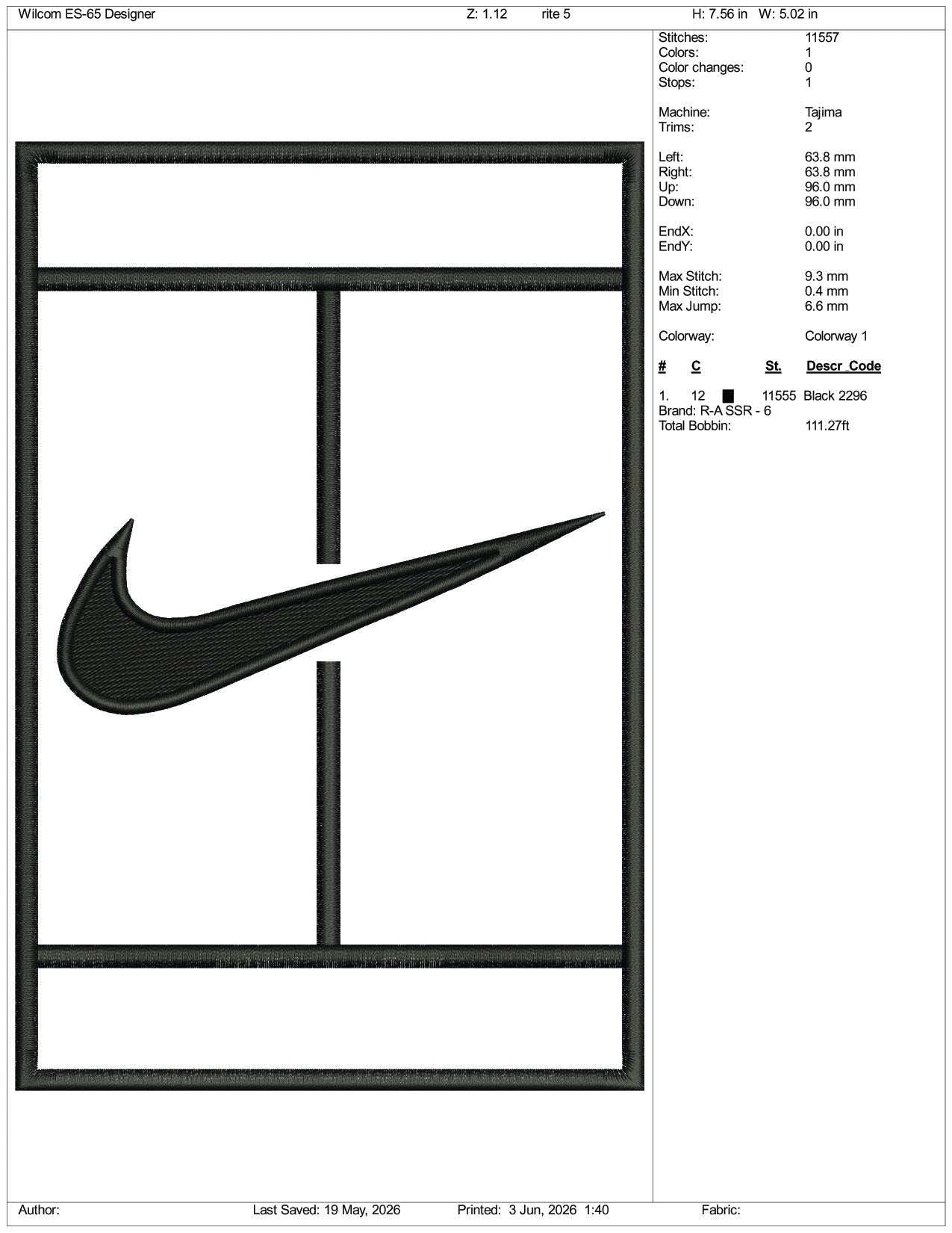 Nike Tennis v2 Logo Embroidery Design Files - 3 Size's