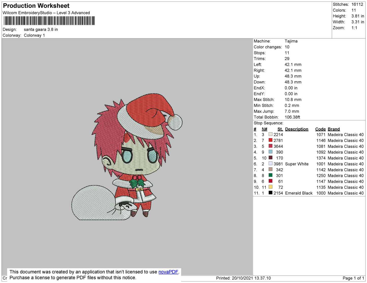 Santa Gaara Embroidery Design Files - 4 Size's