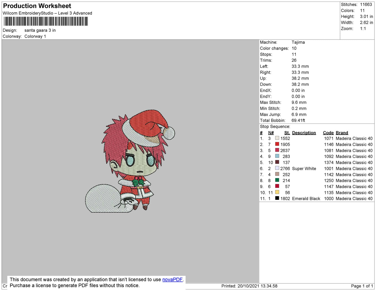 Santa Gaara Embroidery Design Files - 4 Size's