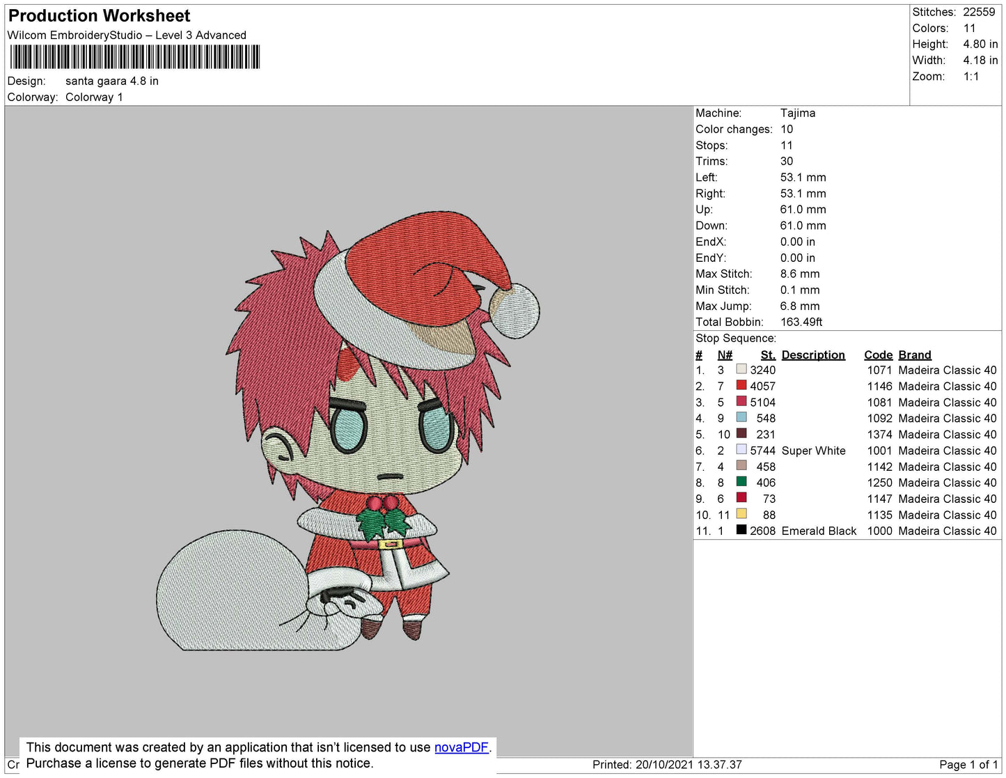 Santa Gaara Embroidery Design Files - 4 Size's