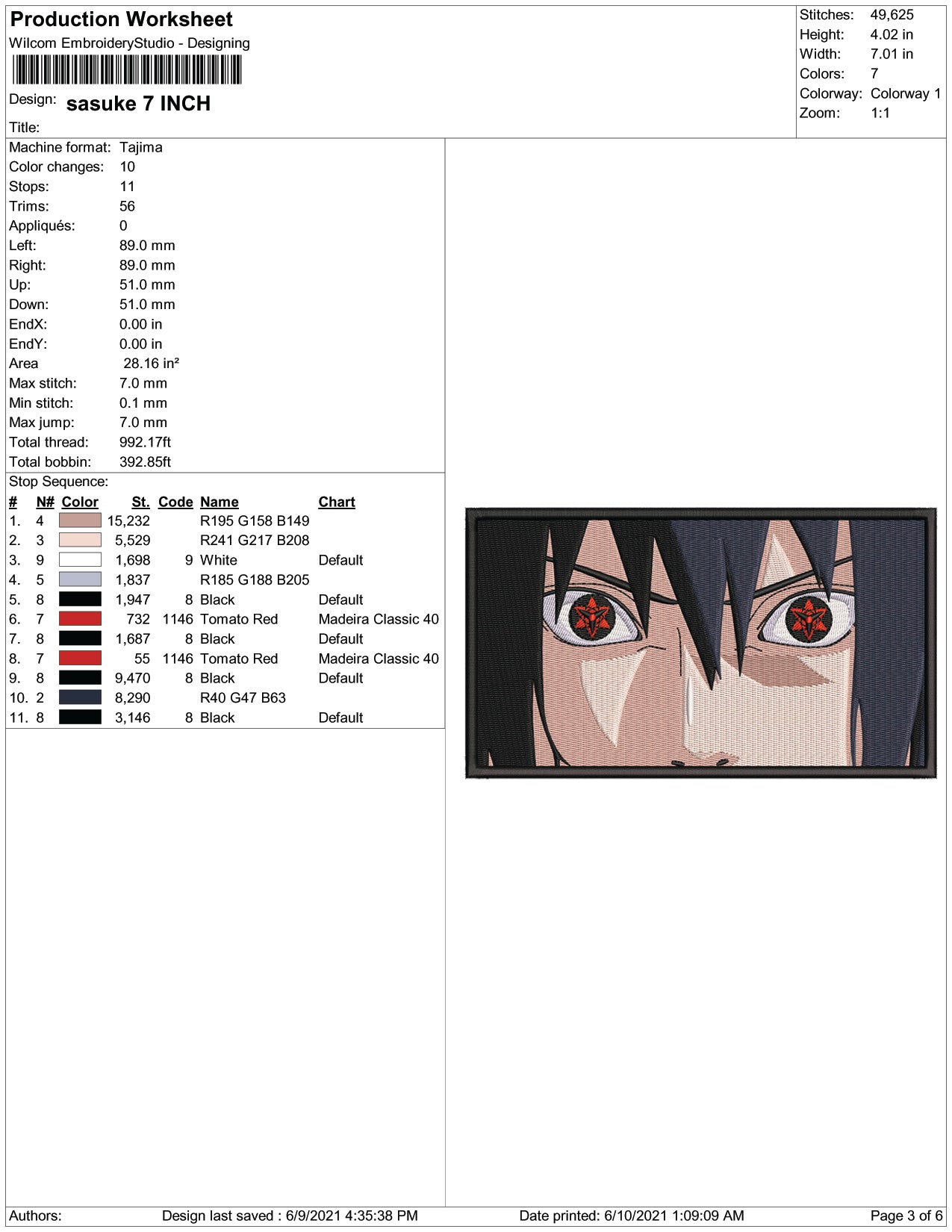 Sasuke Uchiha v5 Embroidery Design Files - 4 Size's