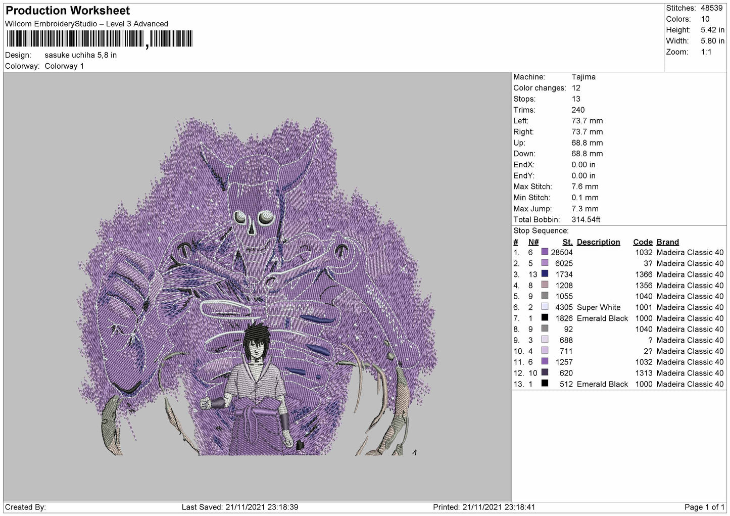 Sasuke Uchiha v6 Embroidery Design Files - 4 Size's