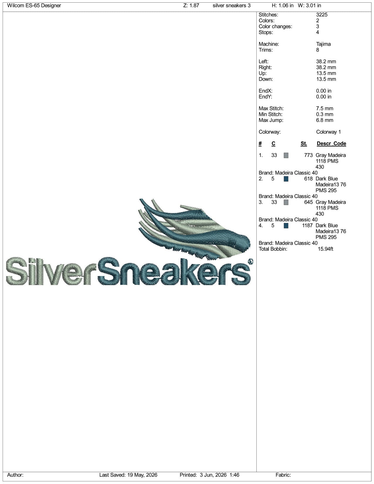 Silver Sneakers Logo Embroidery Design Files - 3 Size's