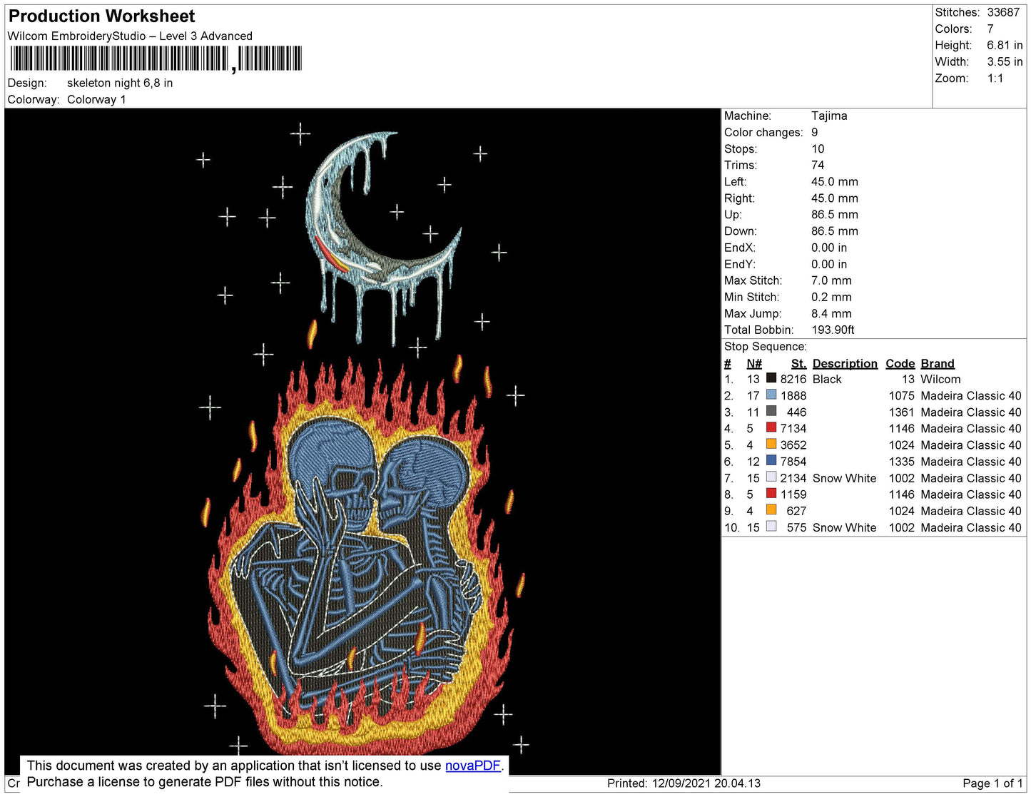 Skeleton Couple Night Embroidery Design Files - 4 Size's