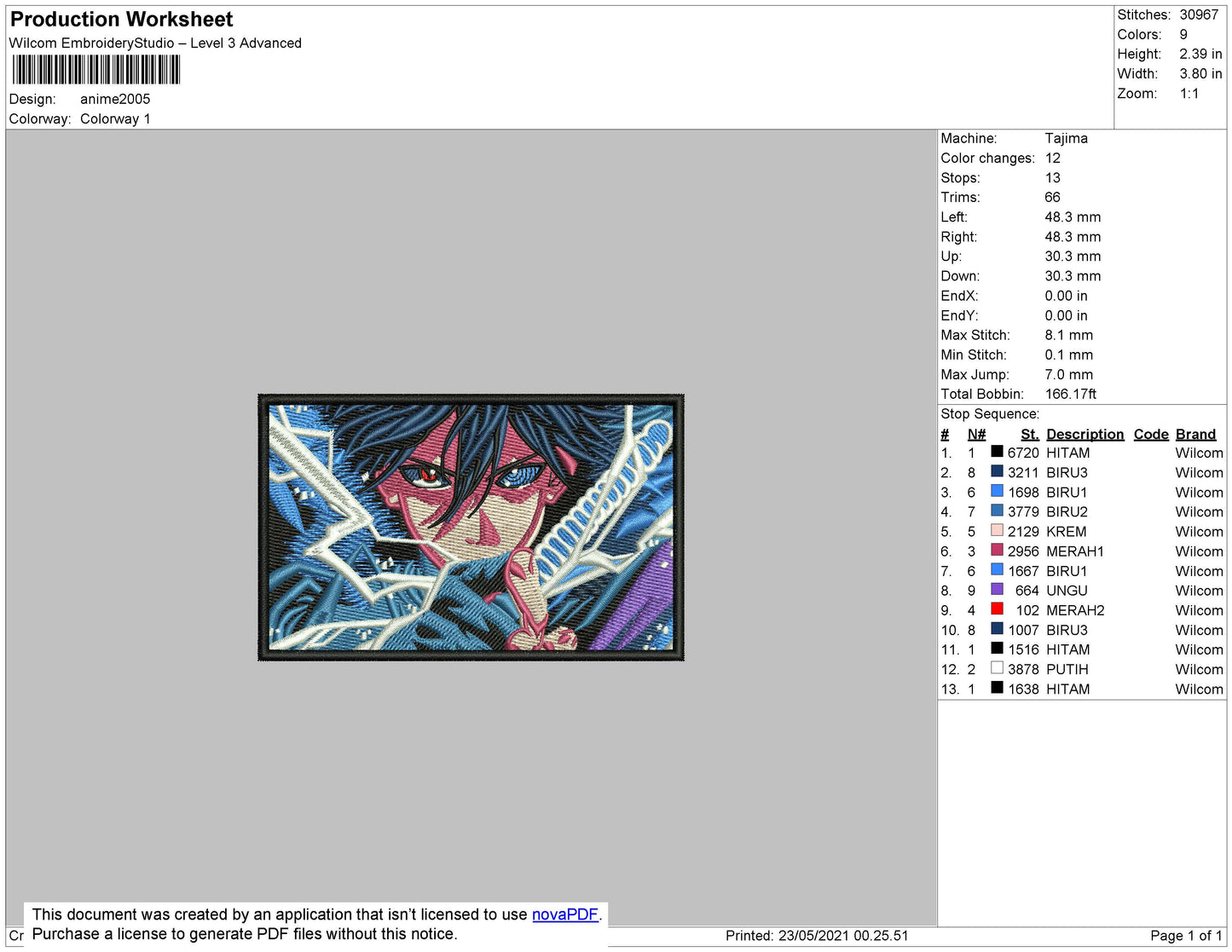Sasuke Light Rectangle Embroidery Design Files - 4 Size's