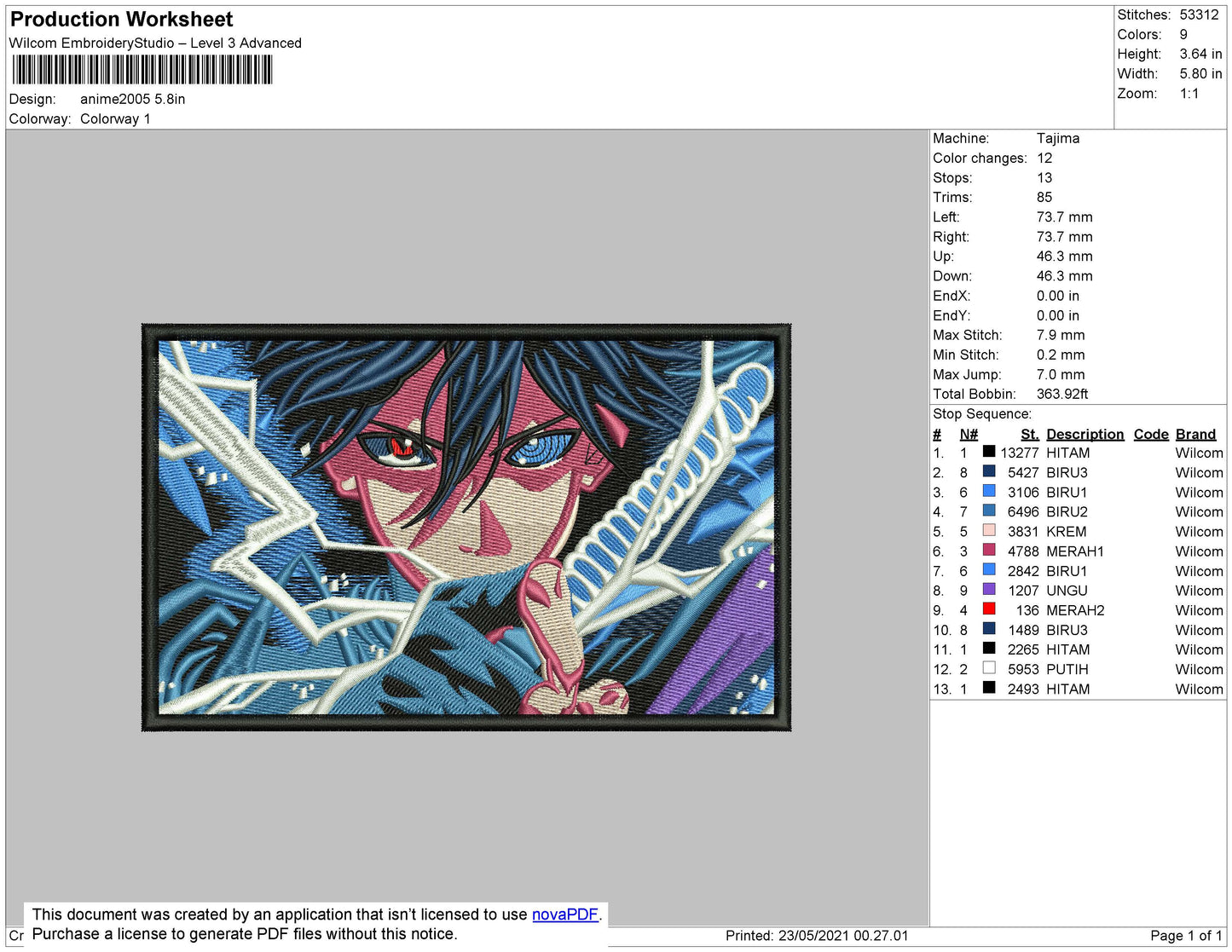 Sasuke Light Rectangle Embroidery Design Files - 4 Size's