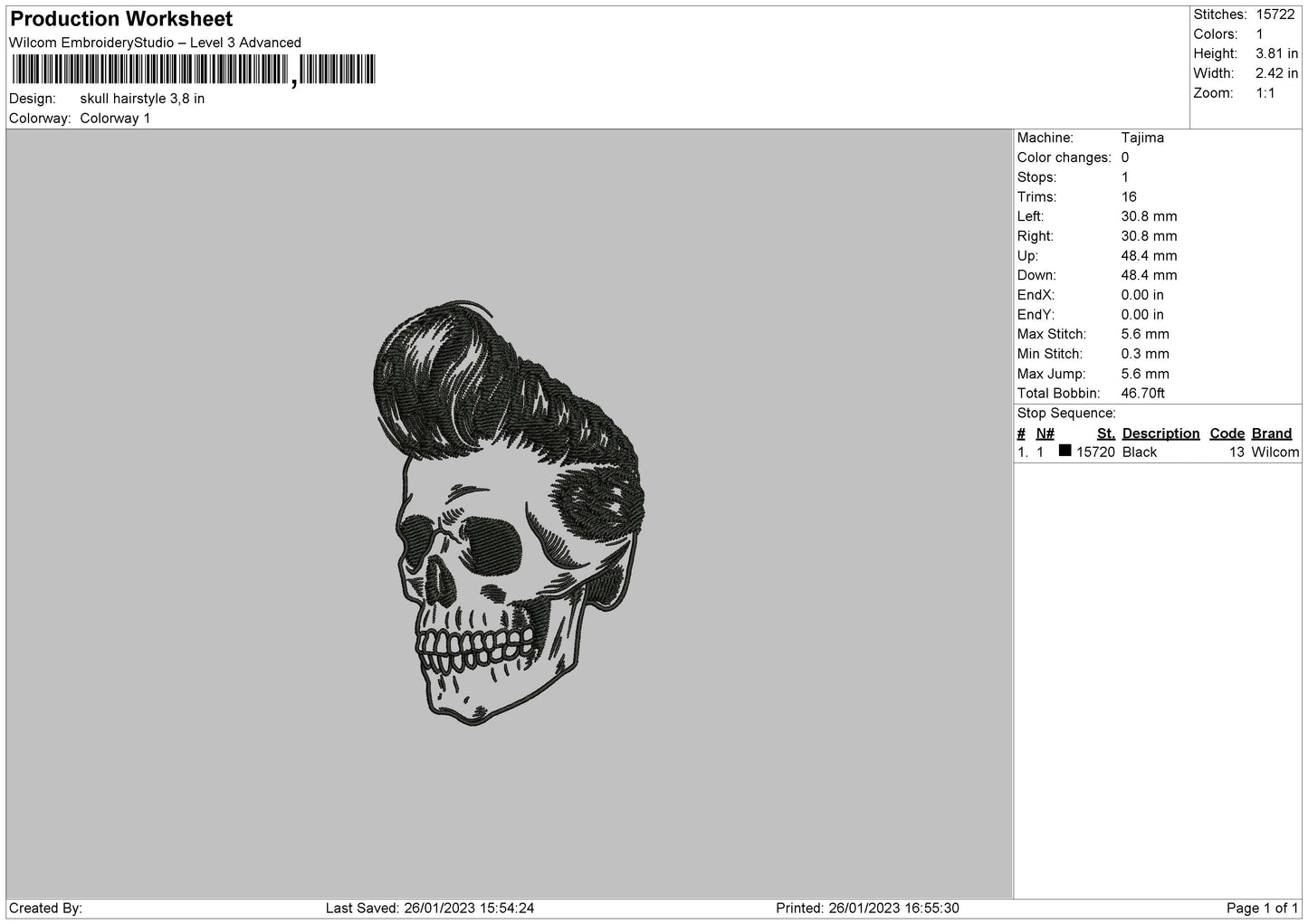 Skull Hairstyle Embroidery Design Files - 4 Size's