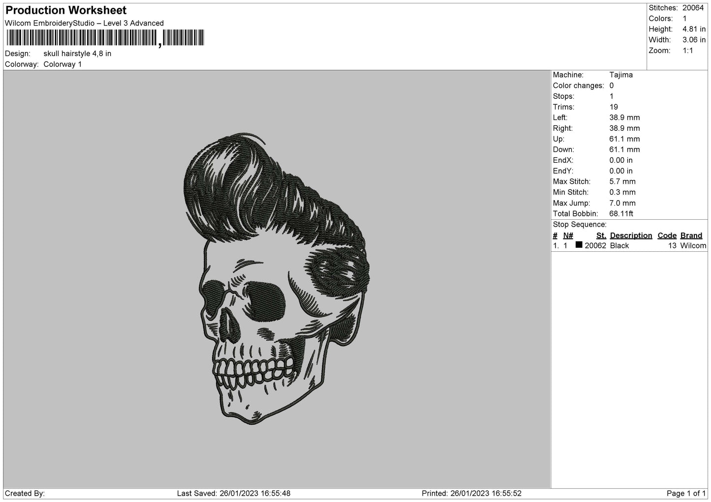 Skull Hairstyle Embroidery Design Files - 4 Size's