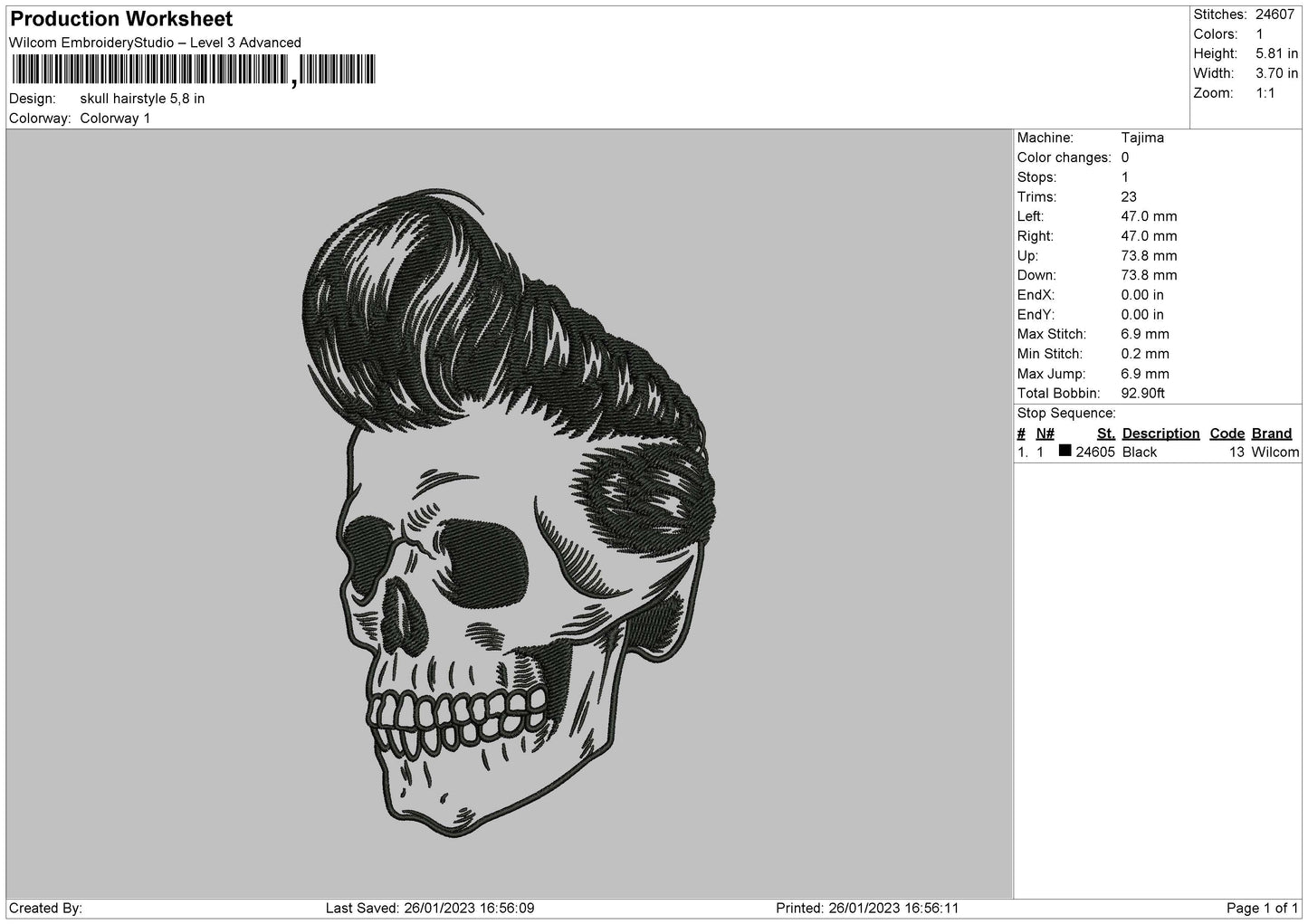 Skull Hairstyle Embroidery Design Files - 4 Size's