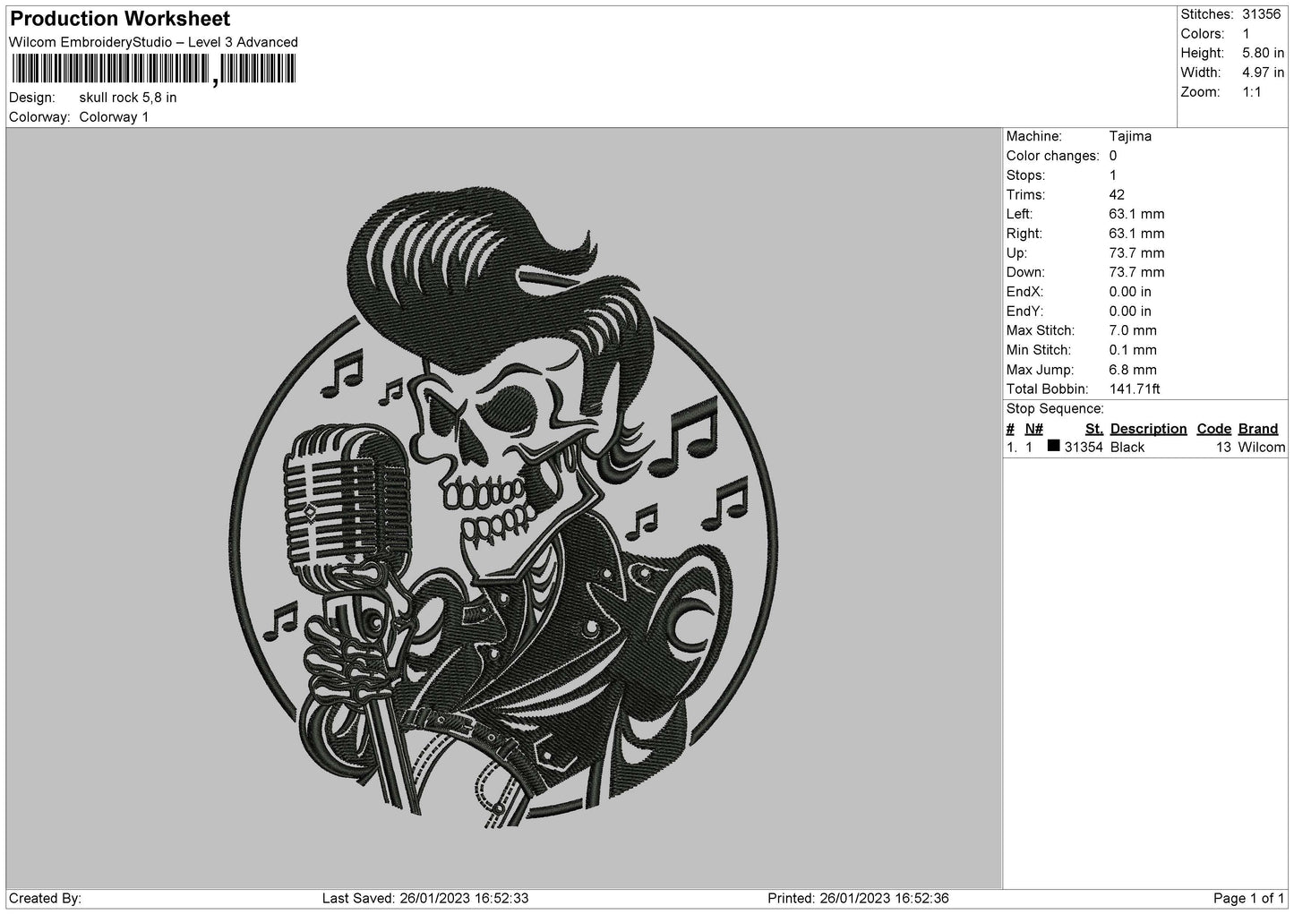 Skull Rock Embroidery Design Files - 4 Size's