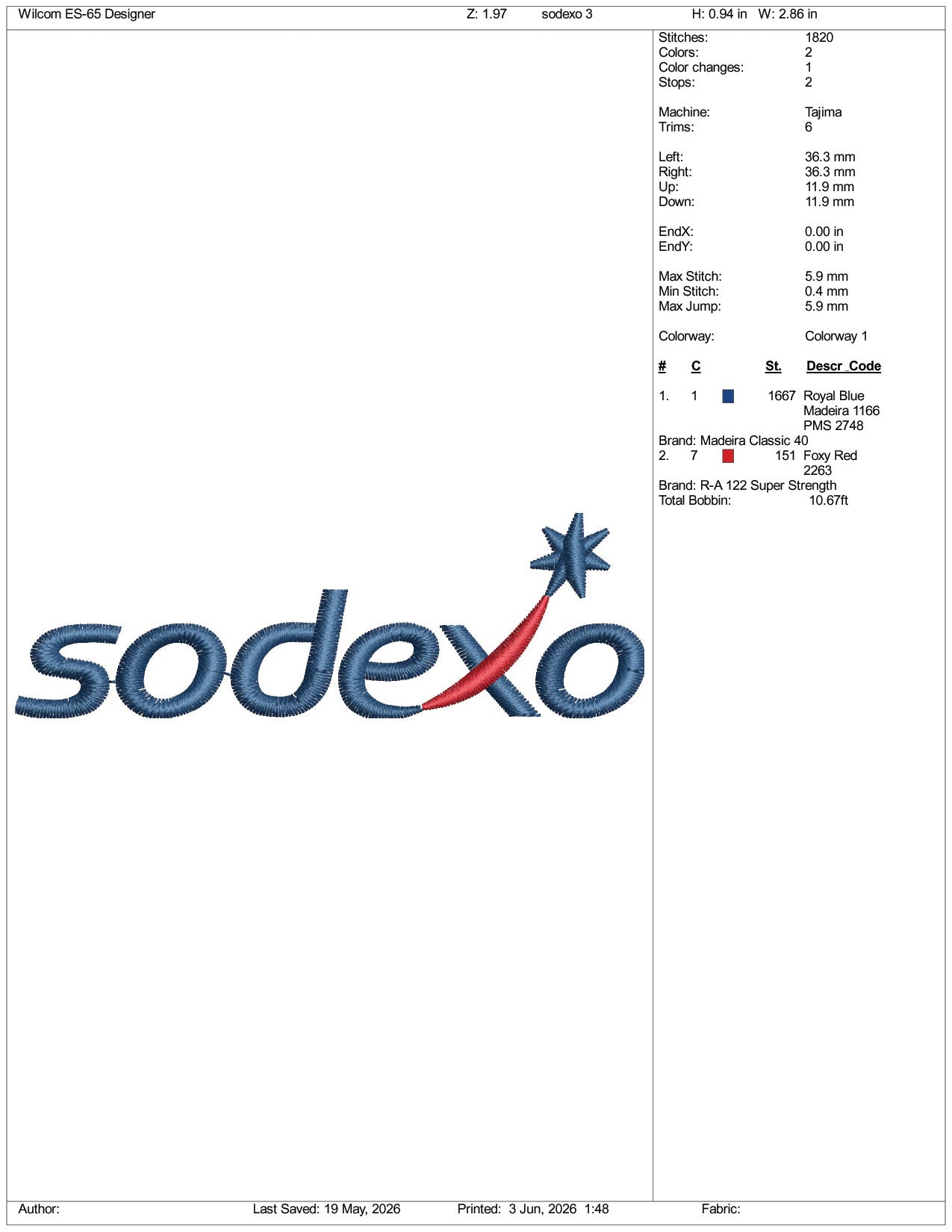 Sodexo Logo Embroidery Design Files - 3 Size's