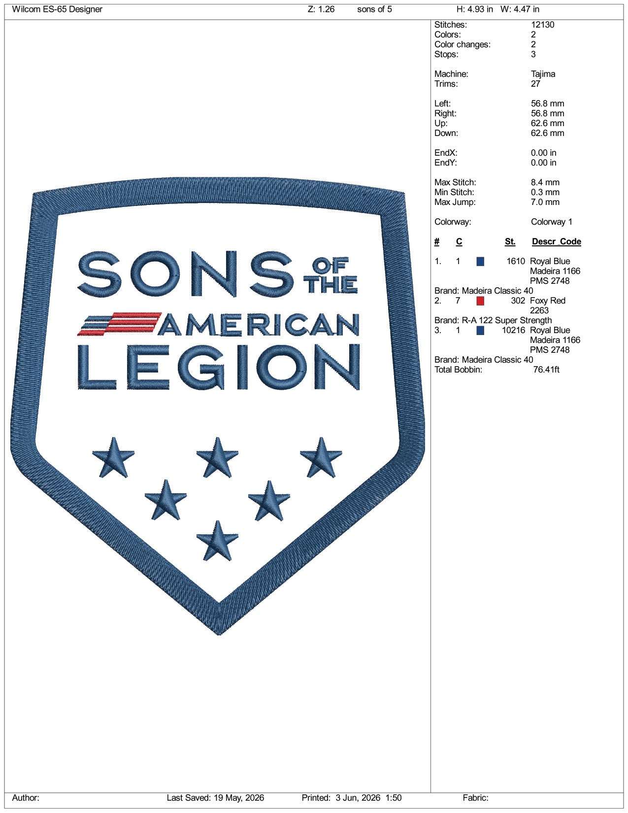 Sons of The American Legion Logo Embroidery Design Files - 3 Size's