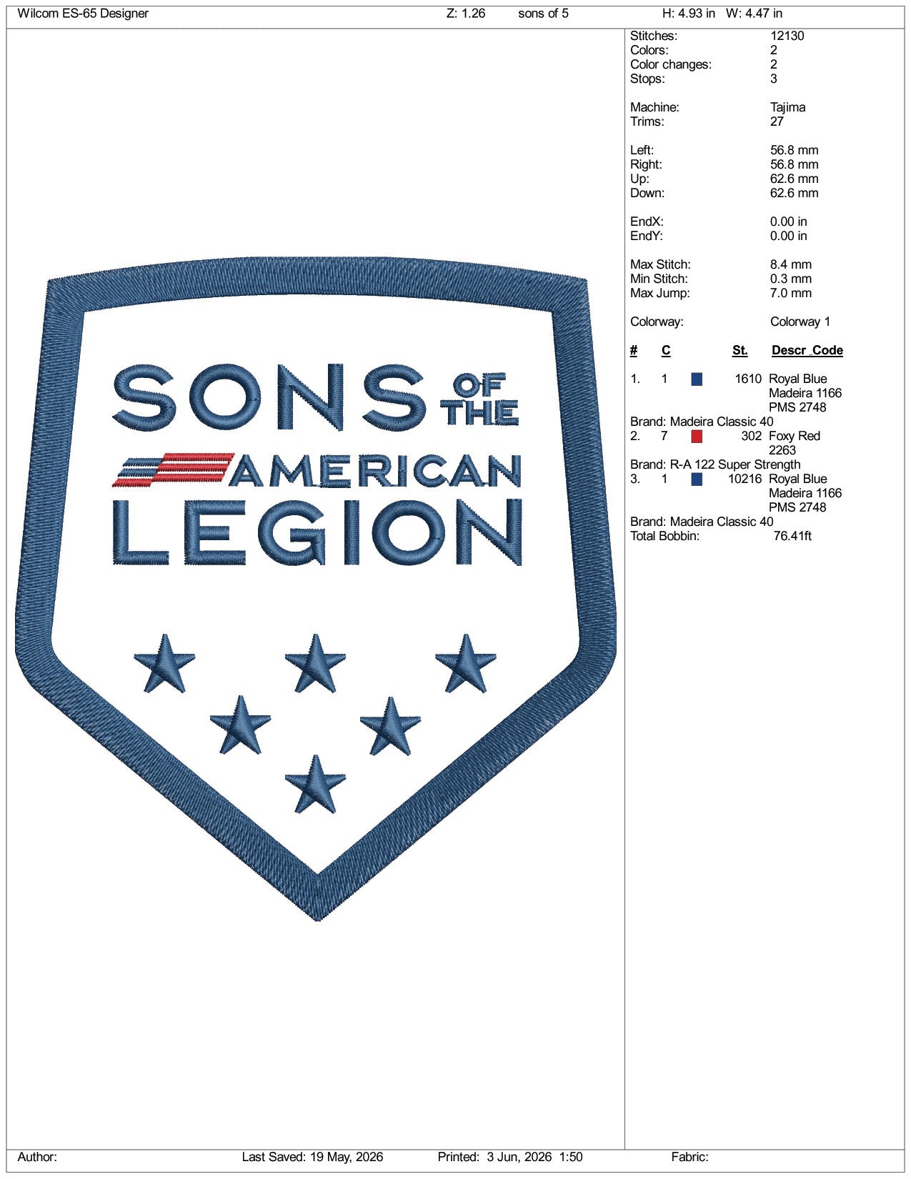 Sons of The American Legion Logo Embroidery Design Files - 3 Size's