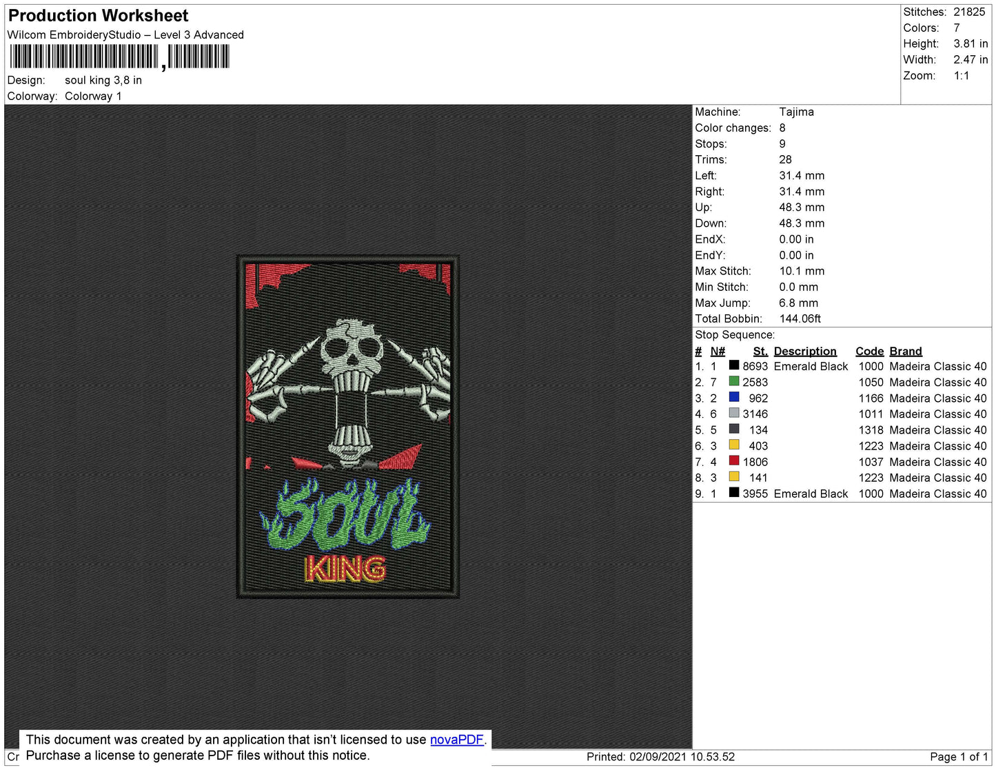 Soul King Embroidery Design Files - 4 Size's