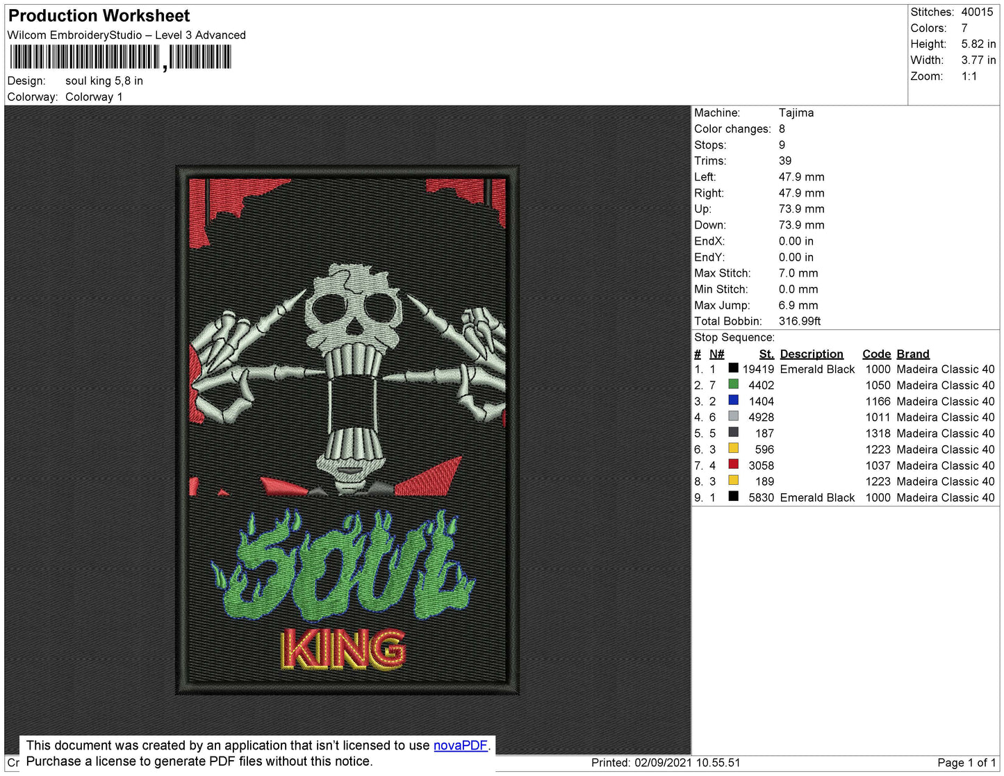 Soul King Embroidery Design Files - 4 Size's