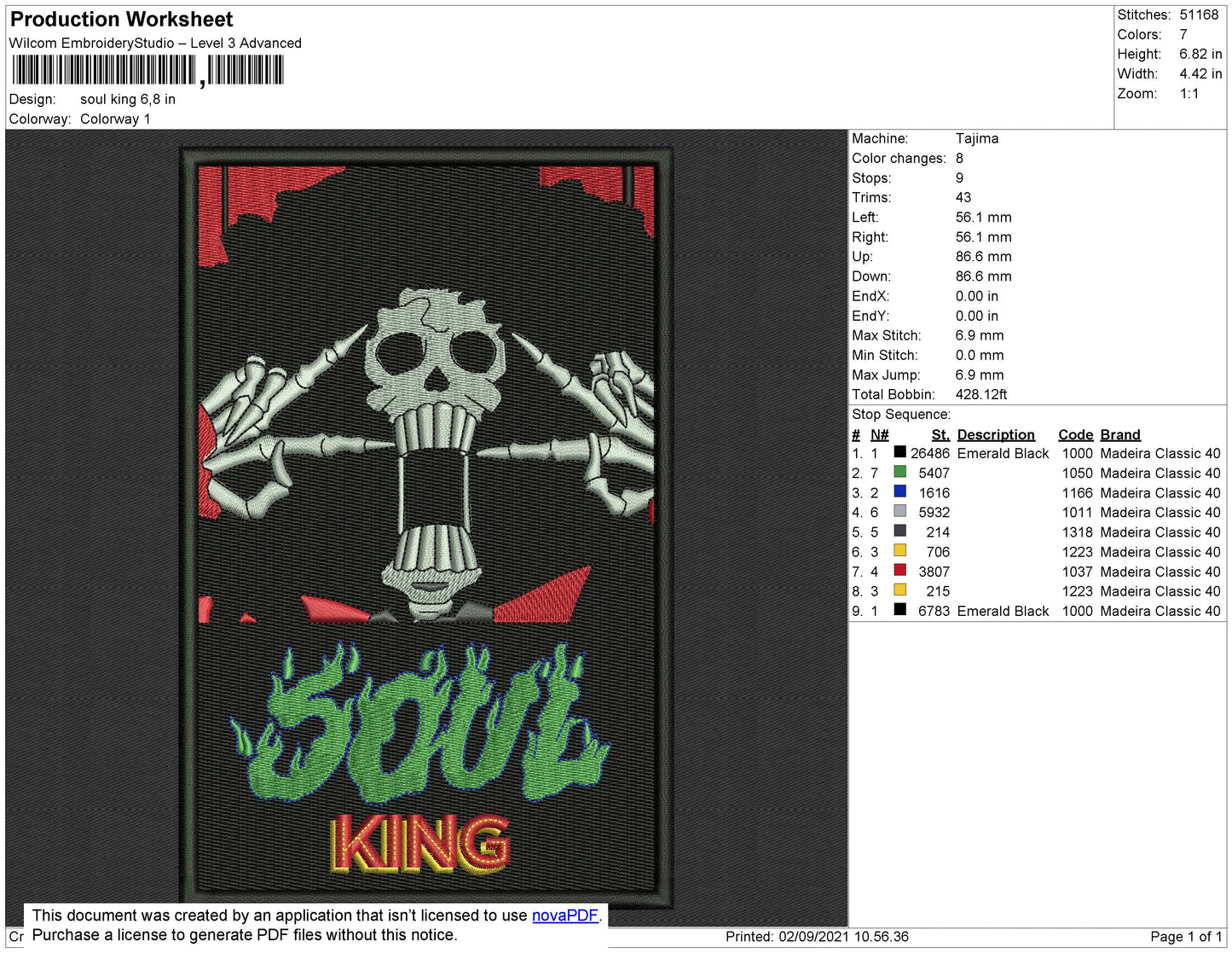 Soul King Embroidery Design Files - 4 Size's