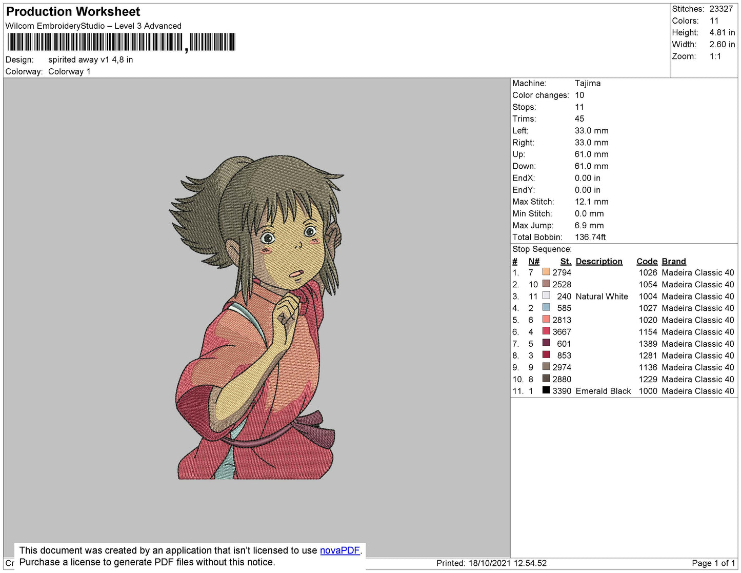 Chihiro Ogino Embroidery Design Files - 4 Size's
