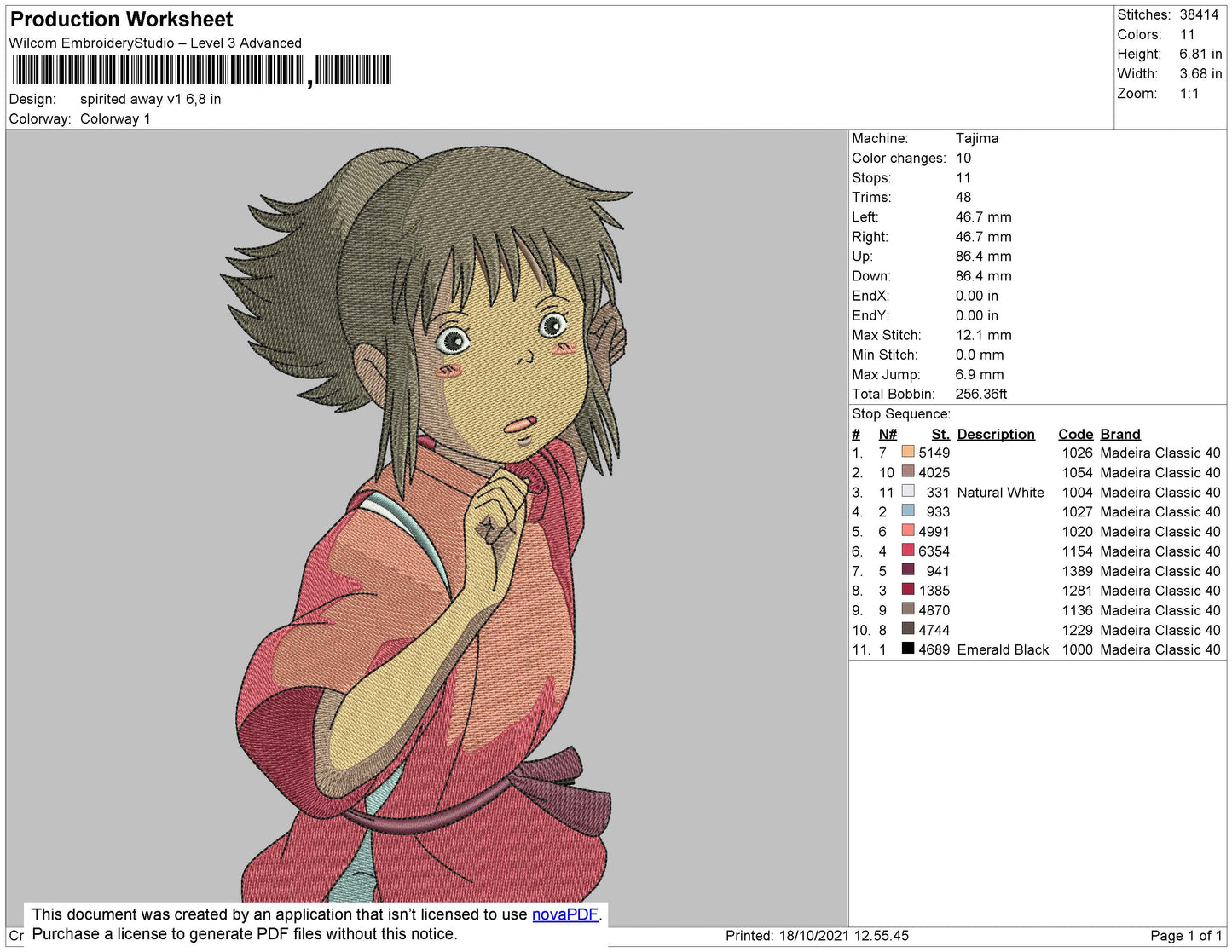 Chihiro Ogino Embroidery Design Files - 4 Size's
