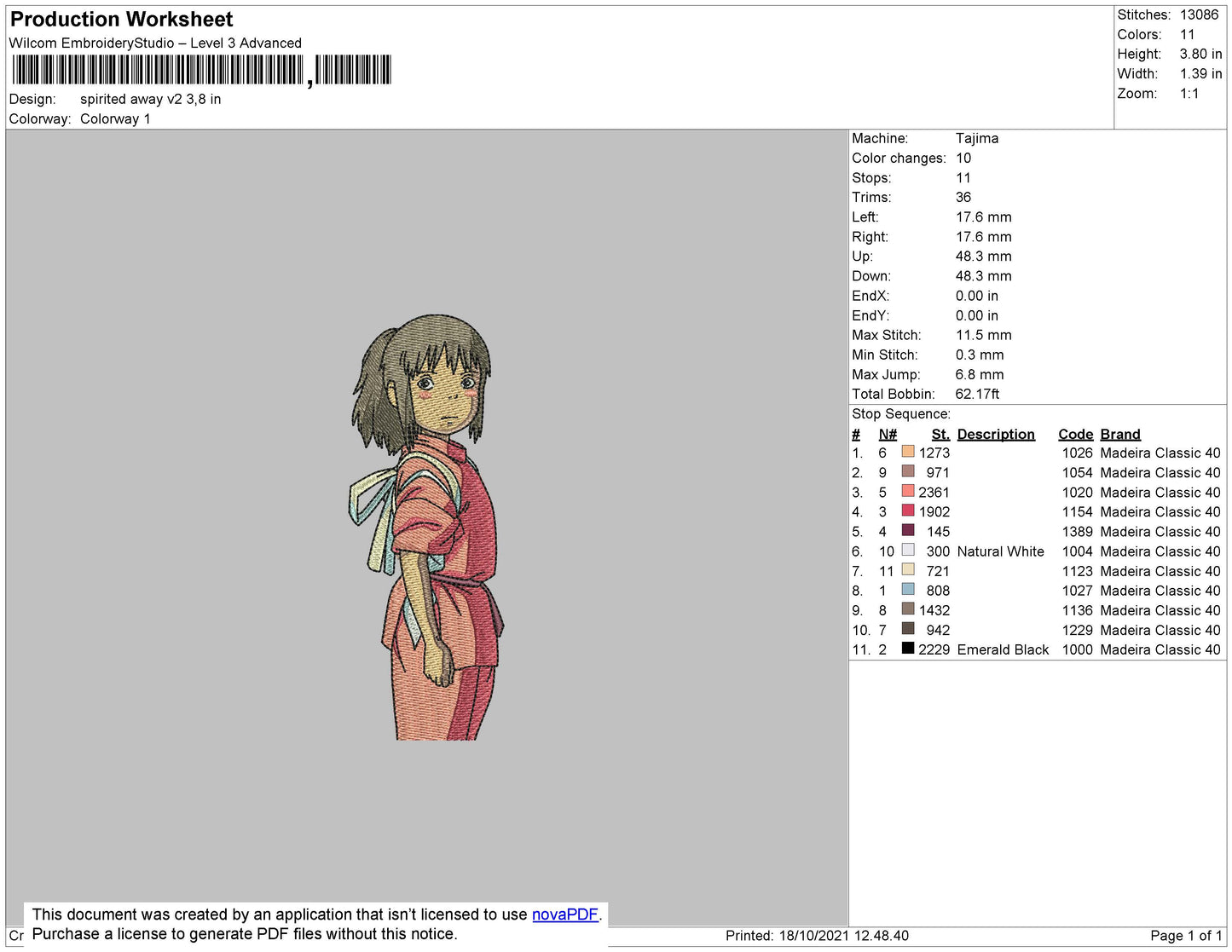 Chihiro Ogino v2 Embroidery Design Files - 4 Size's