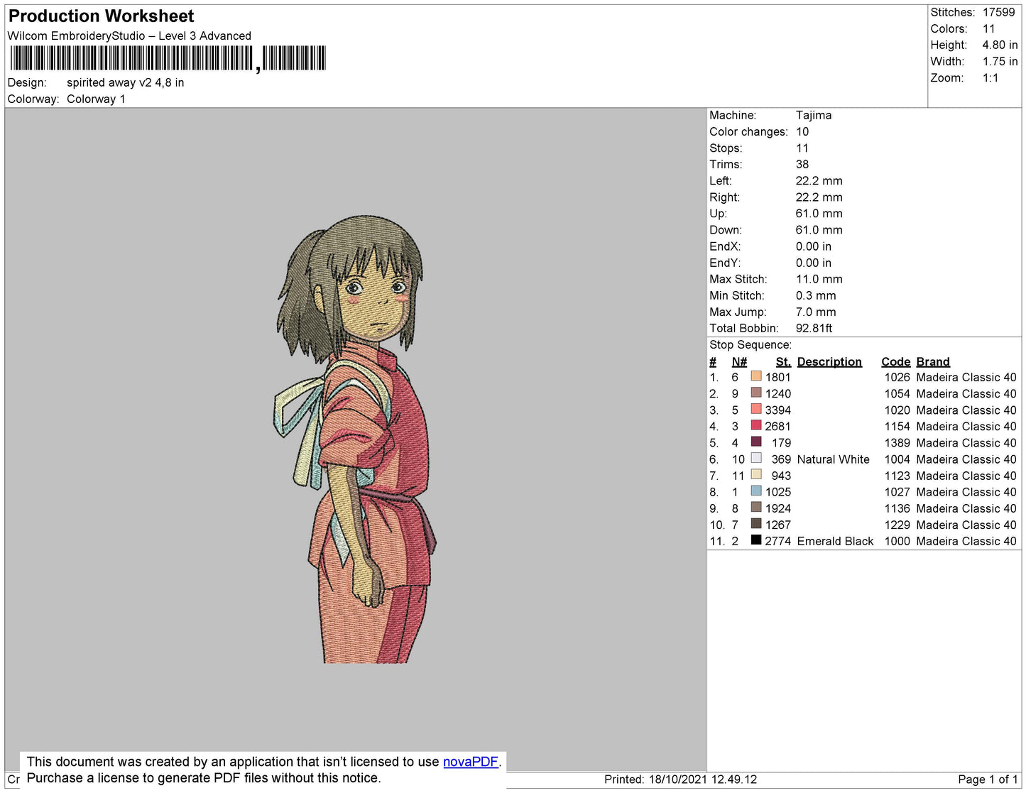 Chihiro Ogino v2 Embroidery Design Files - 4 Size's