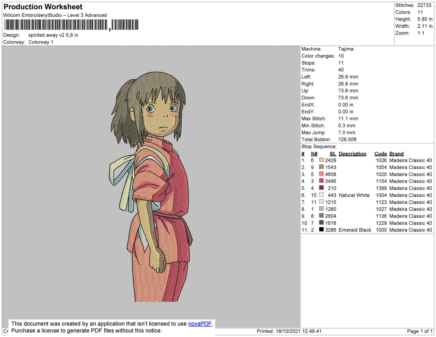 Chihiro Ogino v2 Embroidery Design Files - 4 Size's