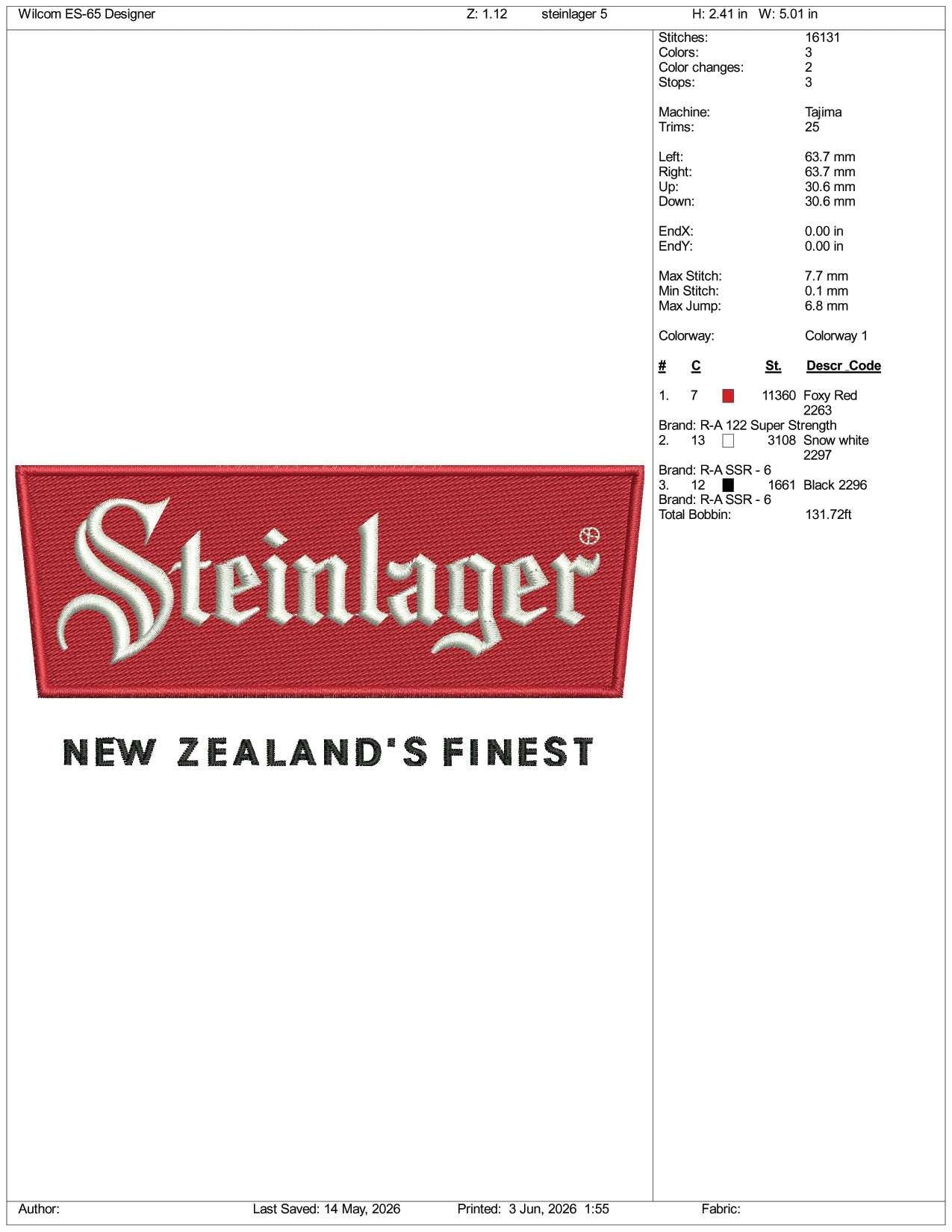 Steinlager Logo Embroidery Design Files - 3 Size's