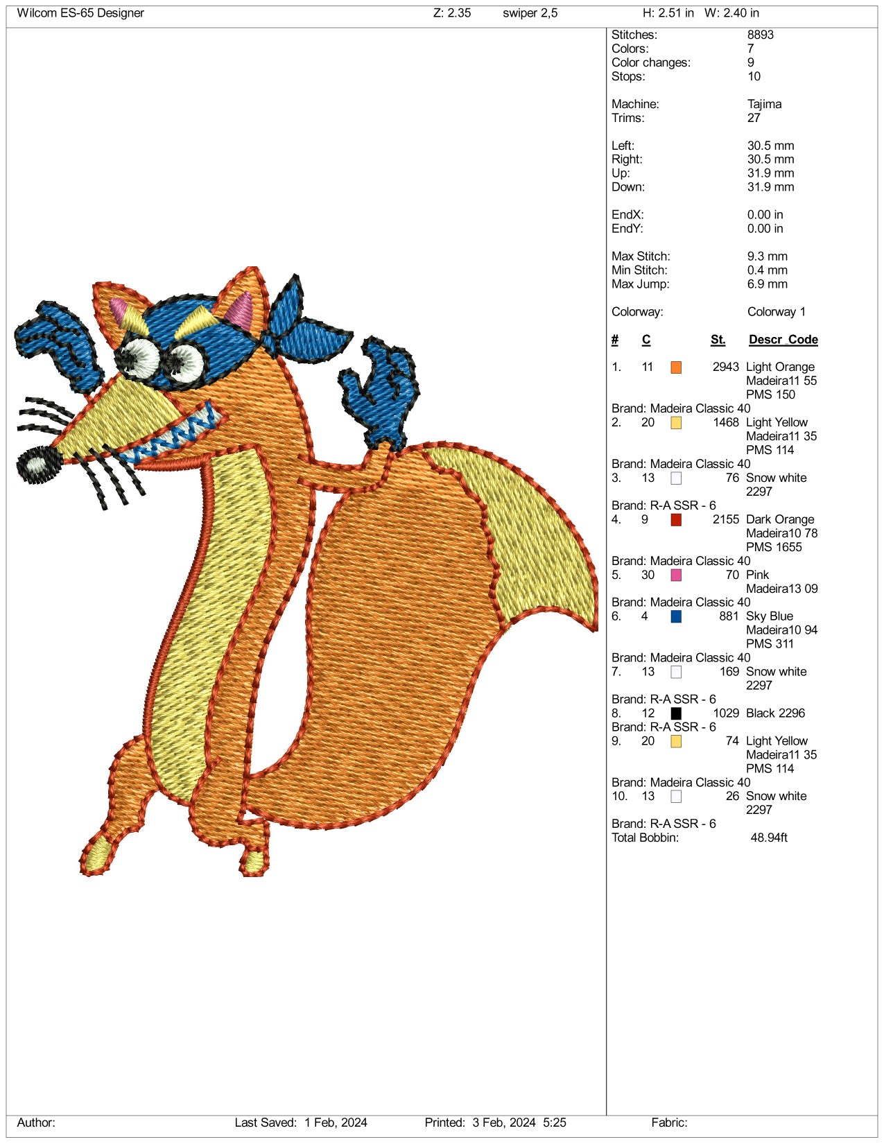 Swiper The Fox Embroidery Design Files - 3 Size's