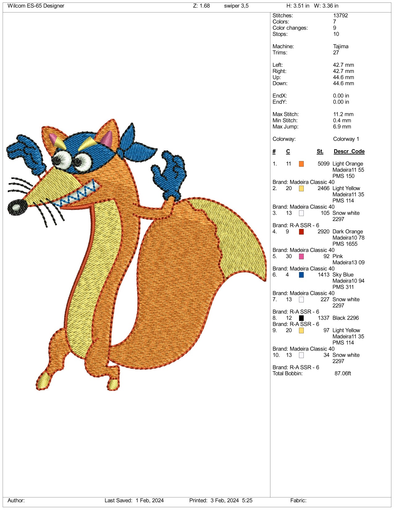 Swiper The Fox Embroidery Design Files - 3 Size's