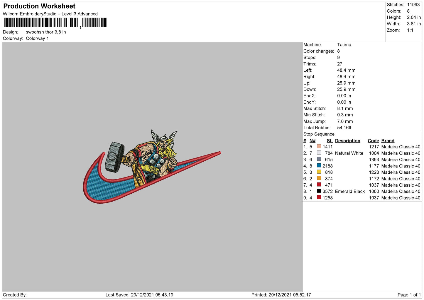 Thor Swoosh Embroidery Design Files - 5 Sizes