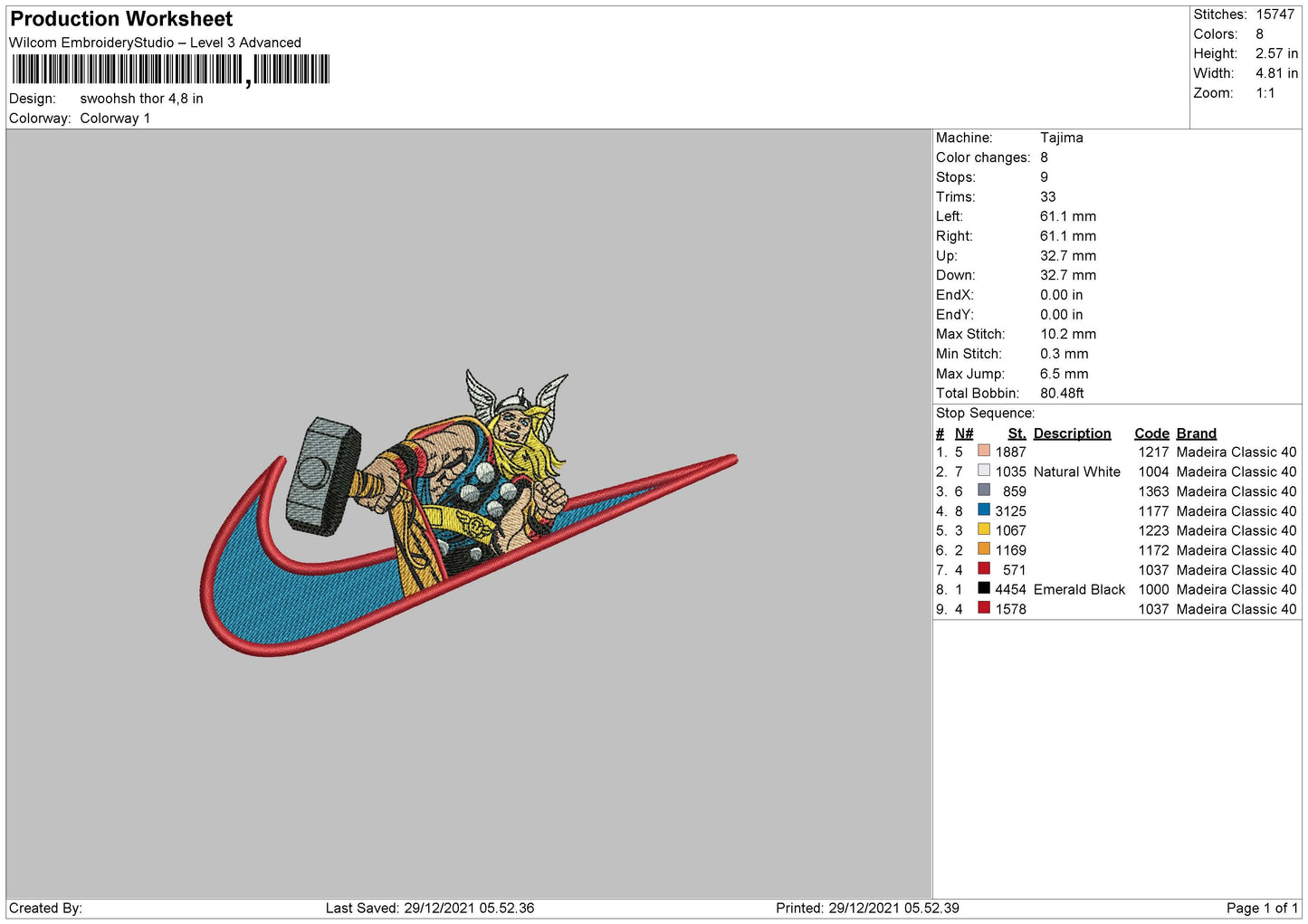 Thor Swoosh Embroidery Design Files - 5 Sizes